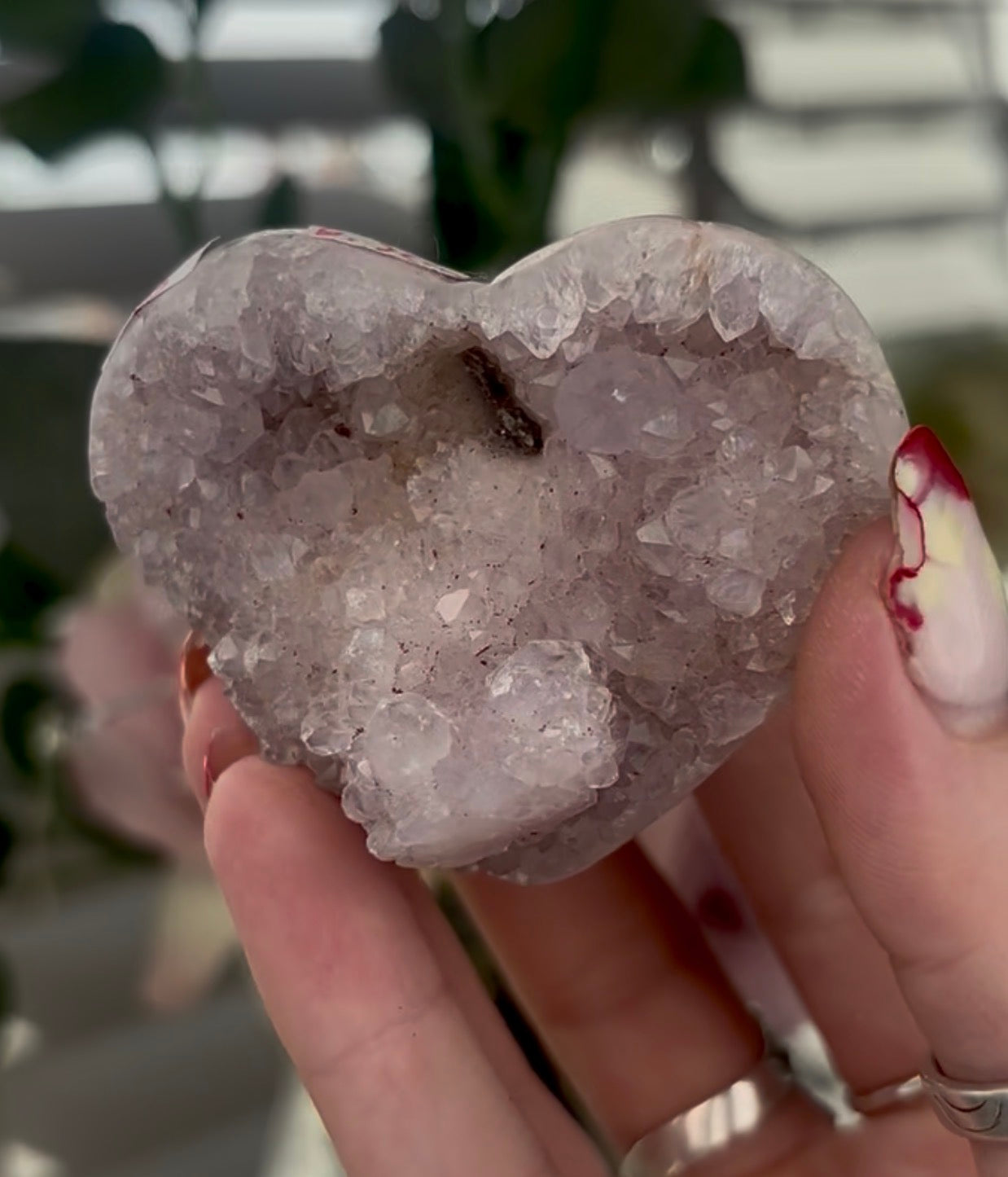 pink amethyst heart - comes with stand