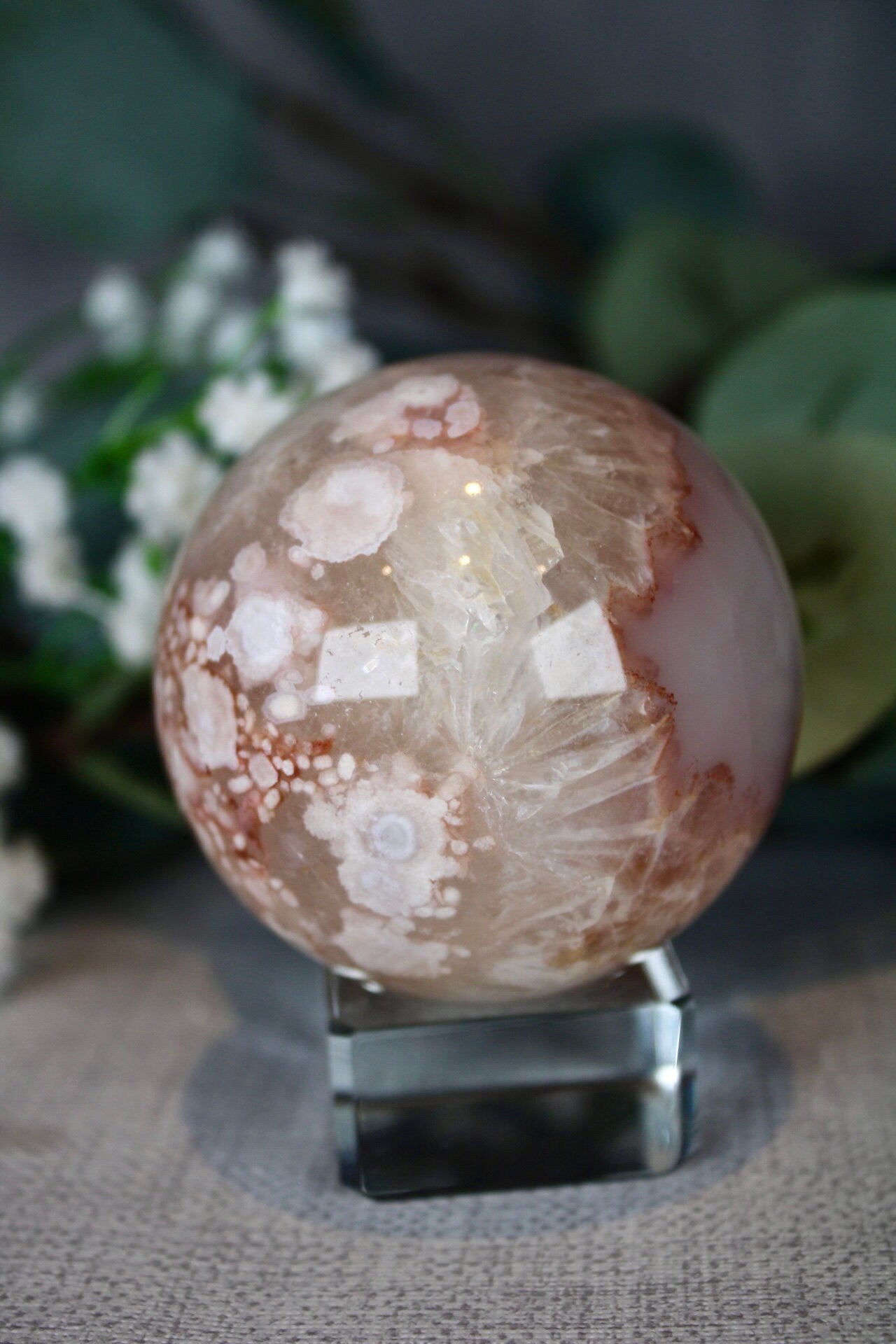 Chlorite flower agate sphere 300g 6cm