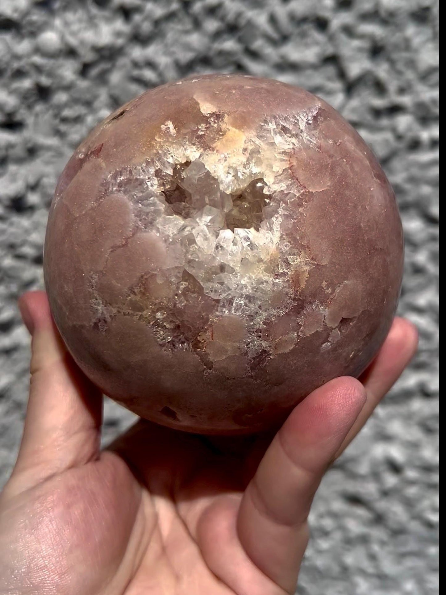 large, statement pink amethyst sphere 1.240kg