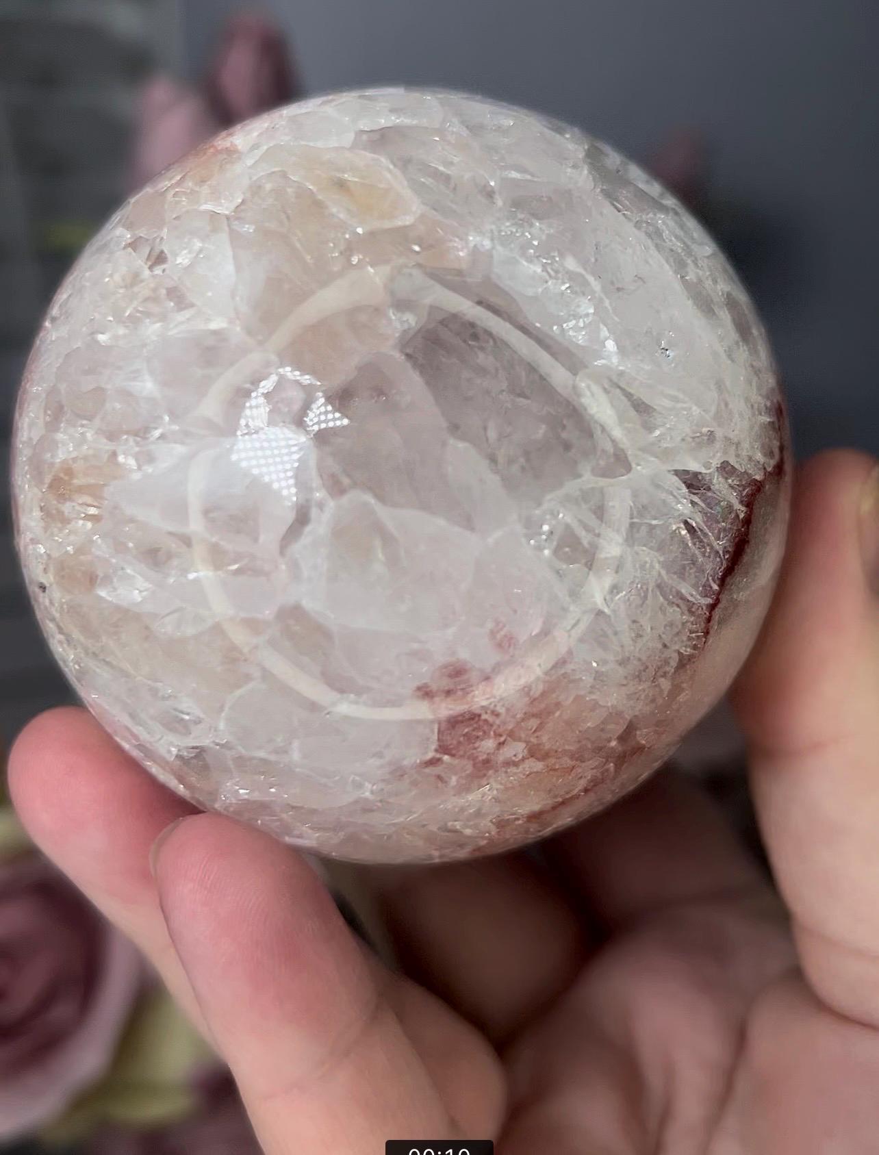 High grade, pink amethyst sphere with quartz 568g