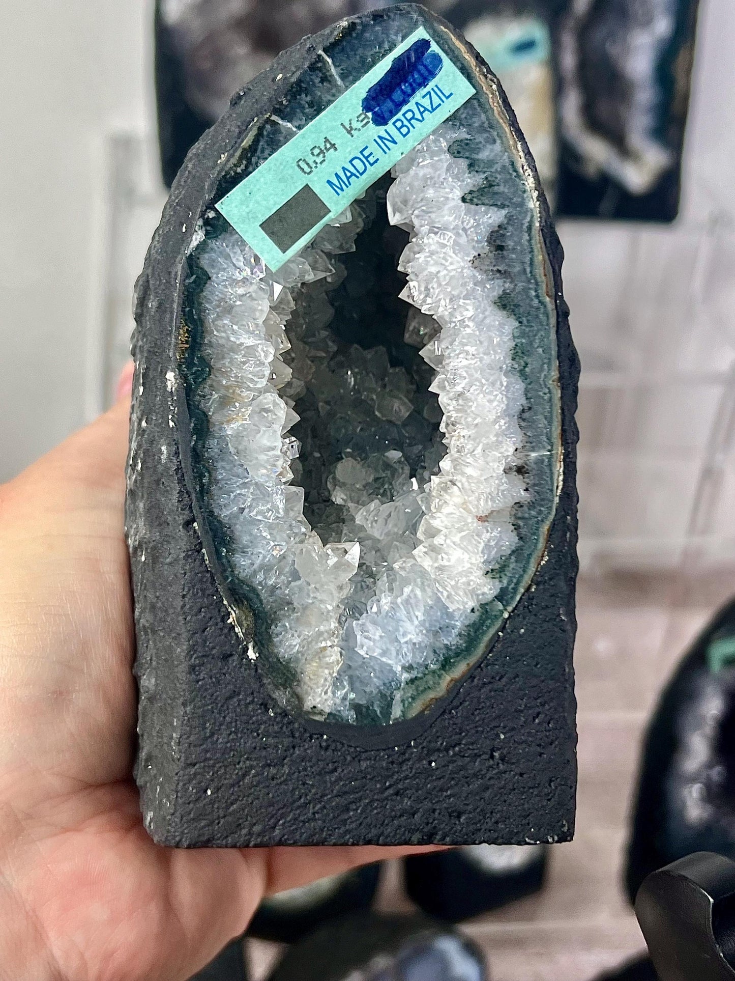 Beautiful, small, amethyst, agate cathedral with green banding 940g