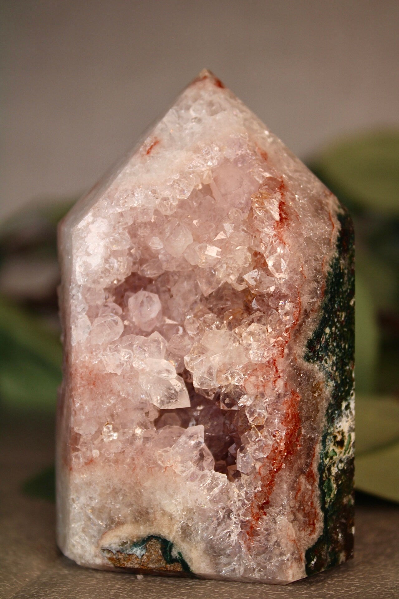 Pink amethyst x green jasper tower 340g 9cm high