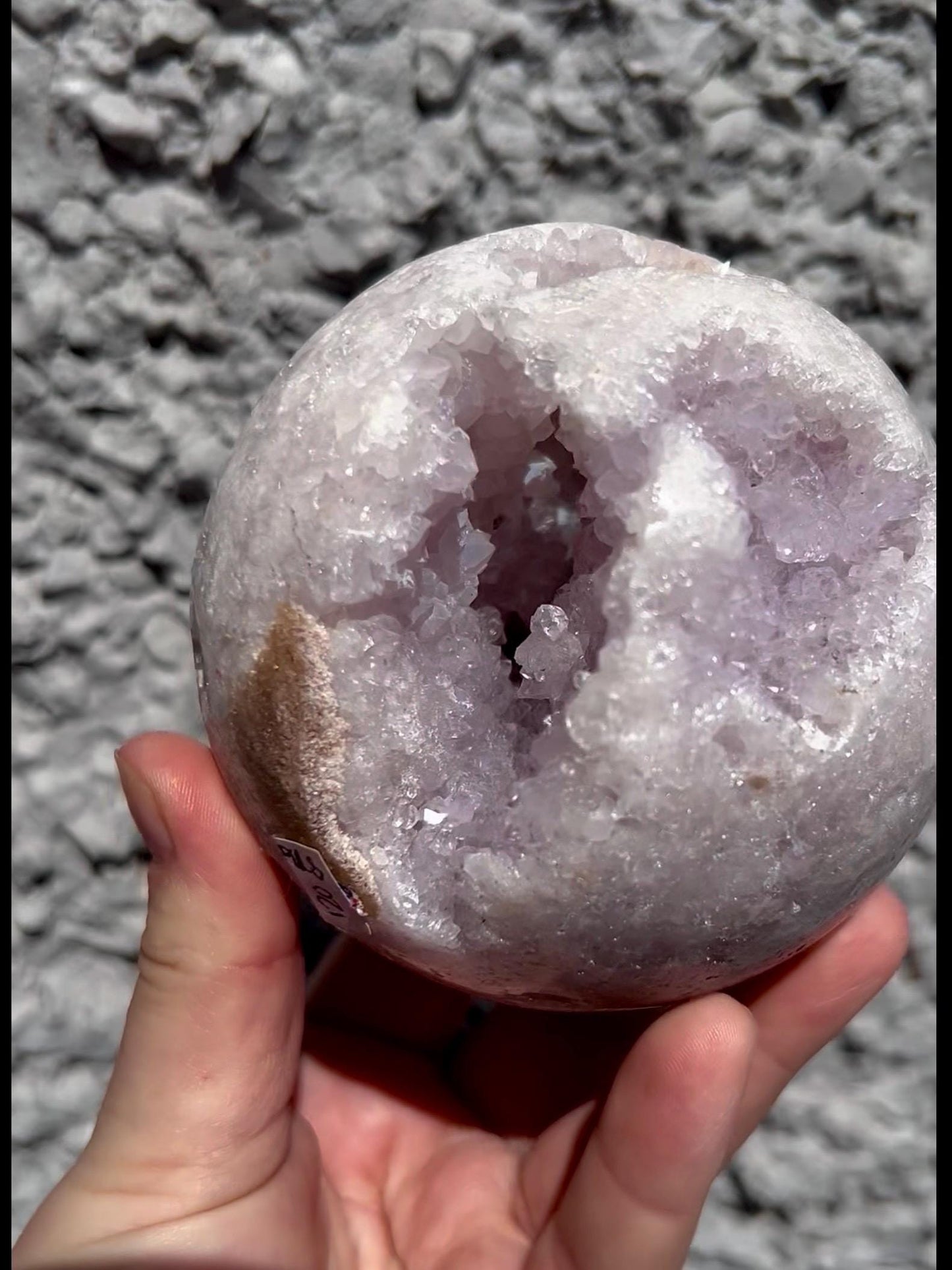 large, snowy, pink amethyst sphere with sugar druzy 870g