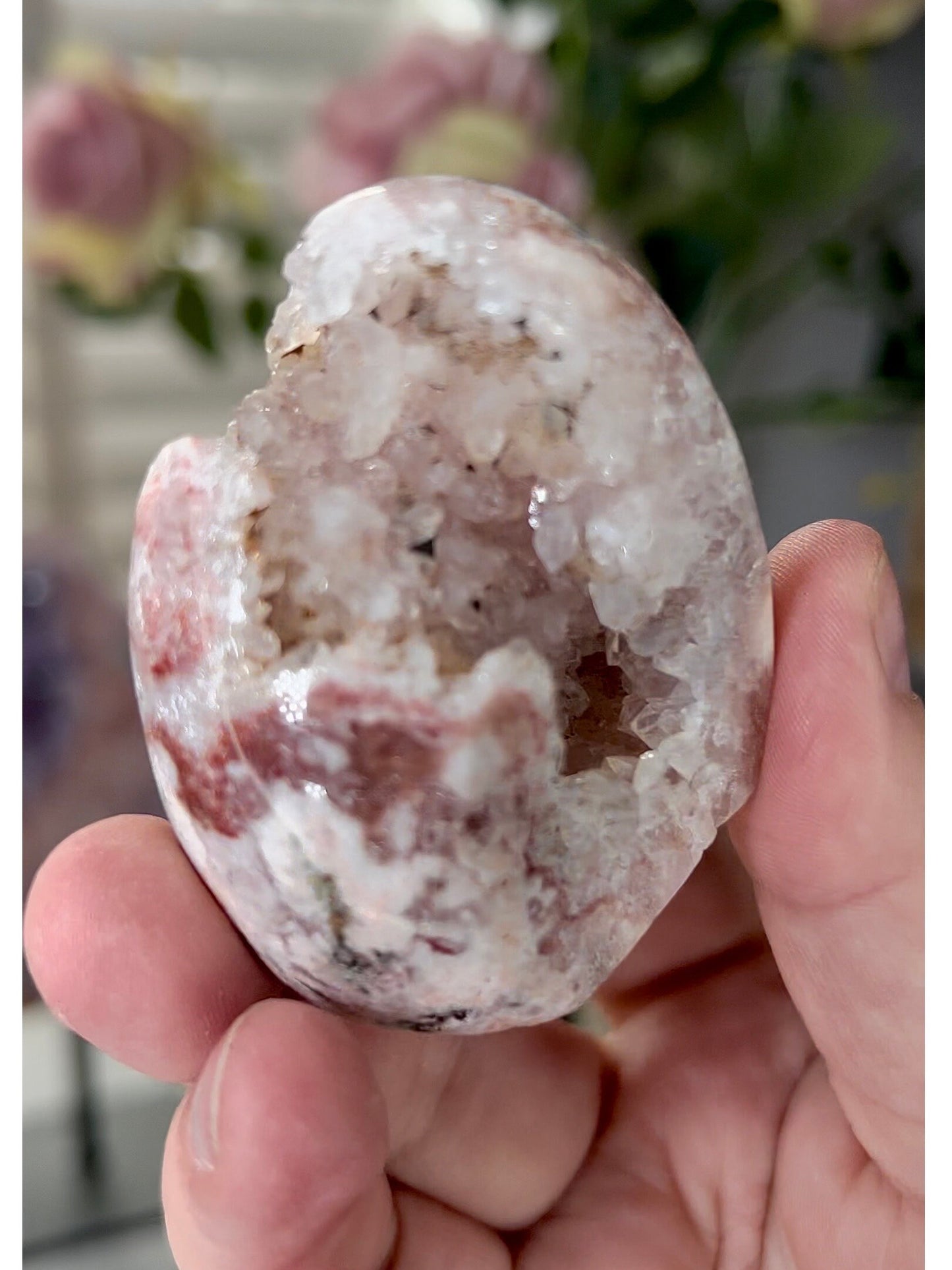 pink amethyst freeform within quartz and jasper