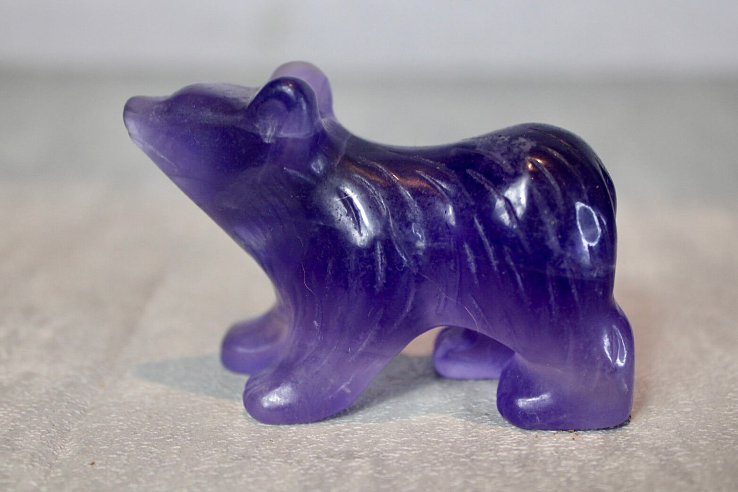 Purple, fluorite, bear carving 4.5cm (h)  7cm (L)