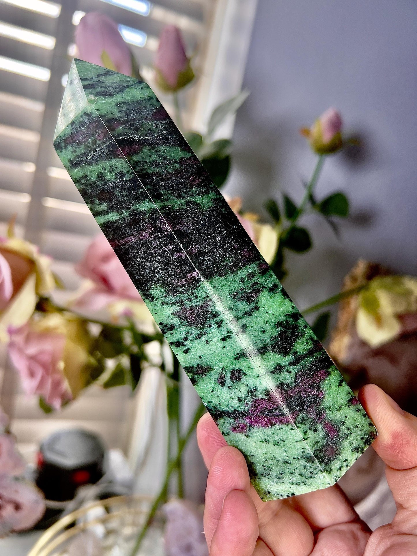 Large, high grade, ruby in zoisite tower 735g