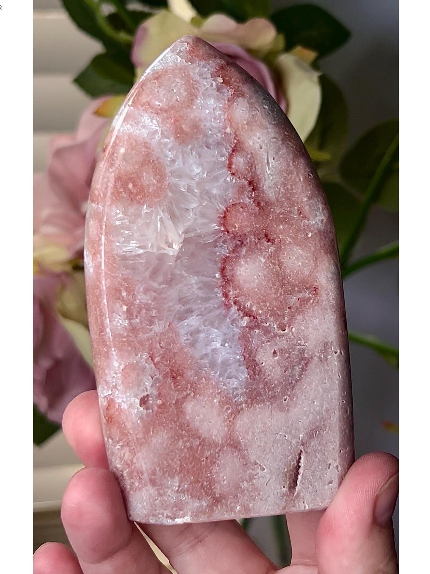 High grade, pink amethyst flame with quartz