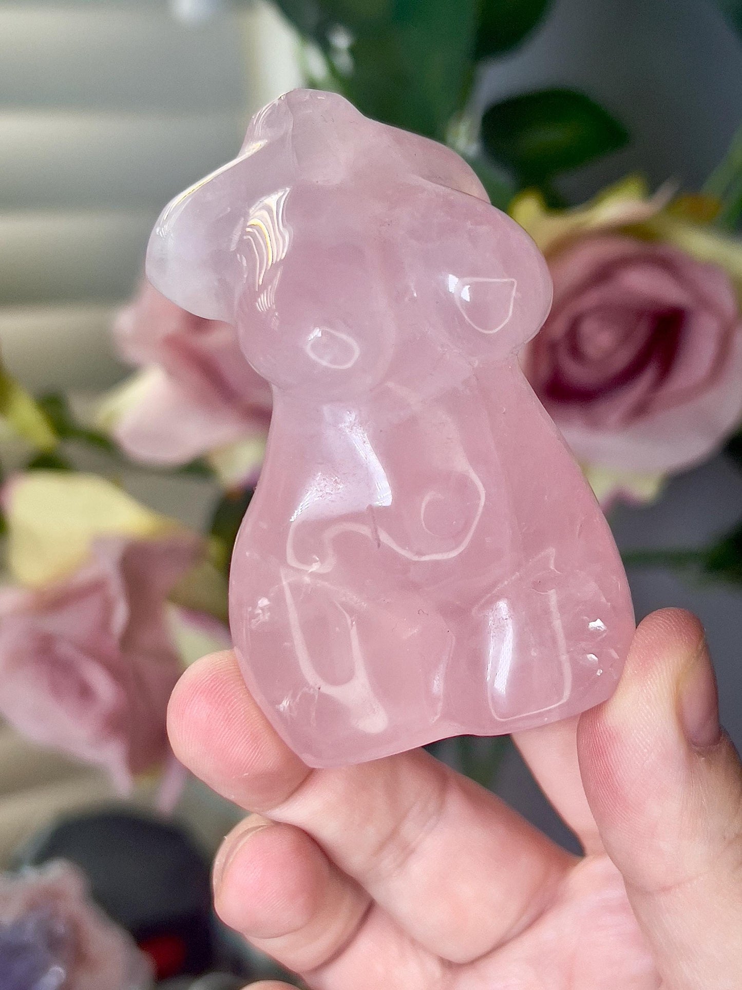 High grade, rose quartz curvy lady with rainbow
