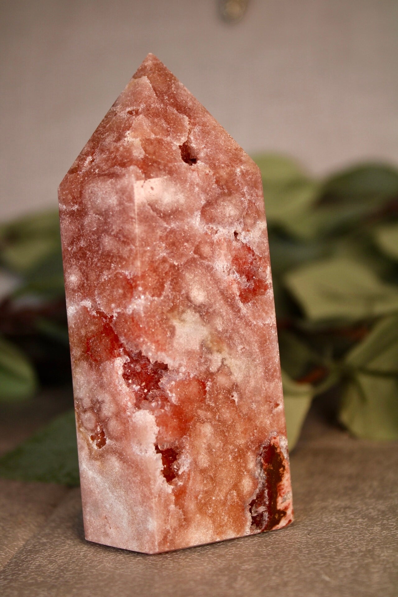 High quality Pink amethyst tower with quartz druzy formations 375g 11.5cm high