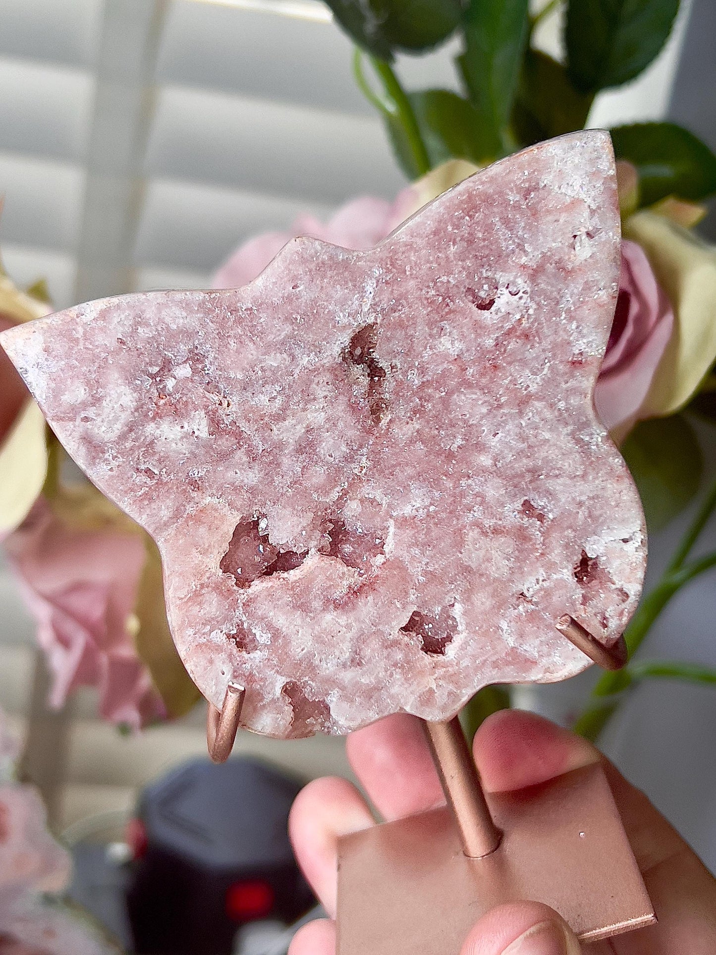 Pink amethyst butterfly on stand