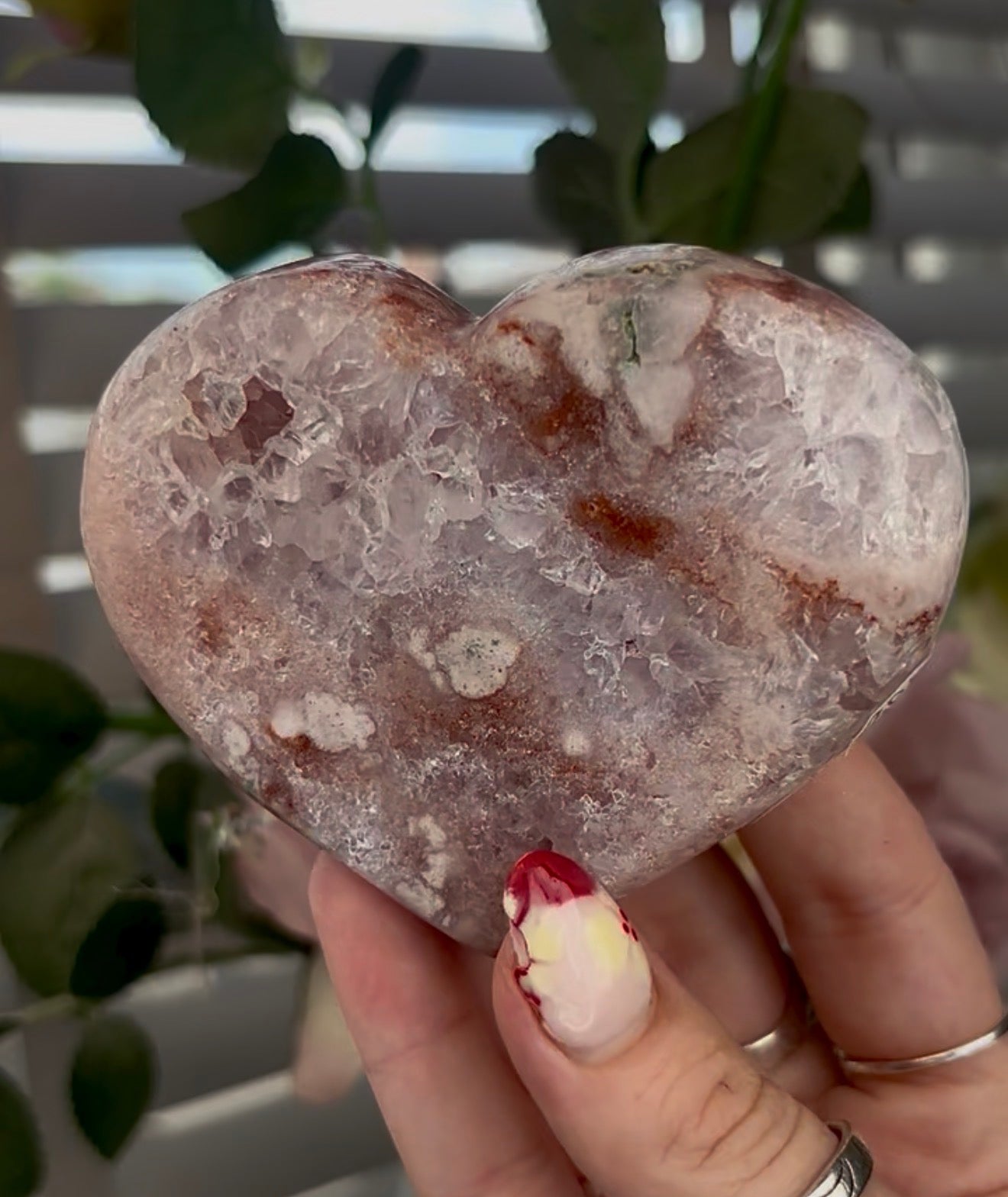 Beautiful pink amethyst heart - comes with stand (9cm)