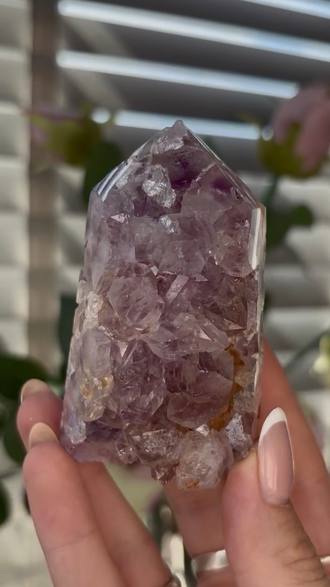 Beautiful, chunky Pink amethyst tower with purple quartz 8cm(h) by 5cm(w)