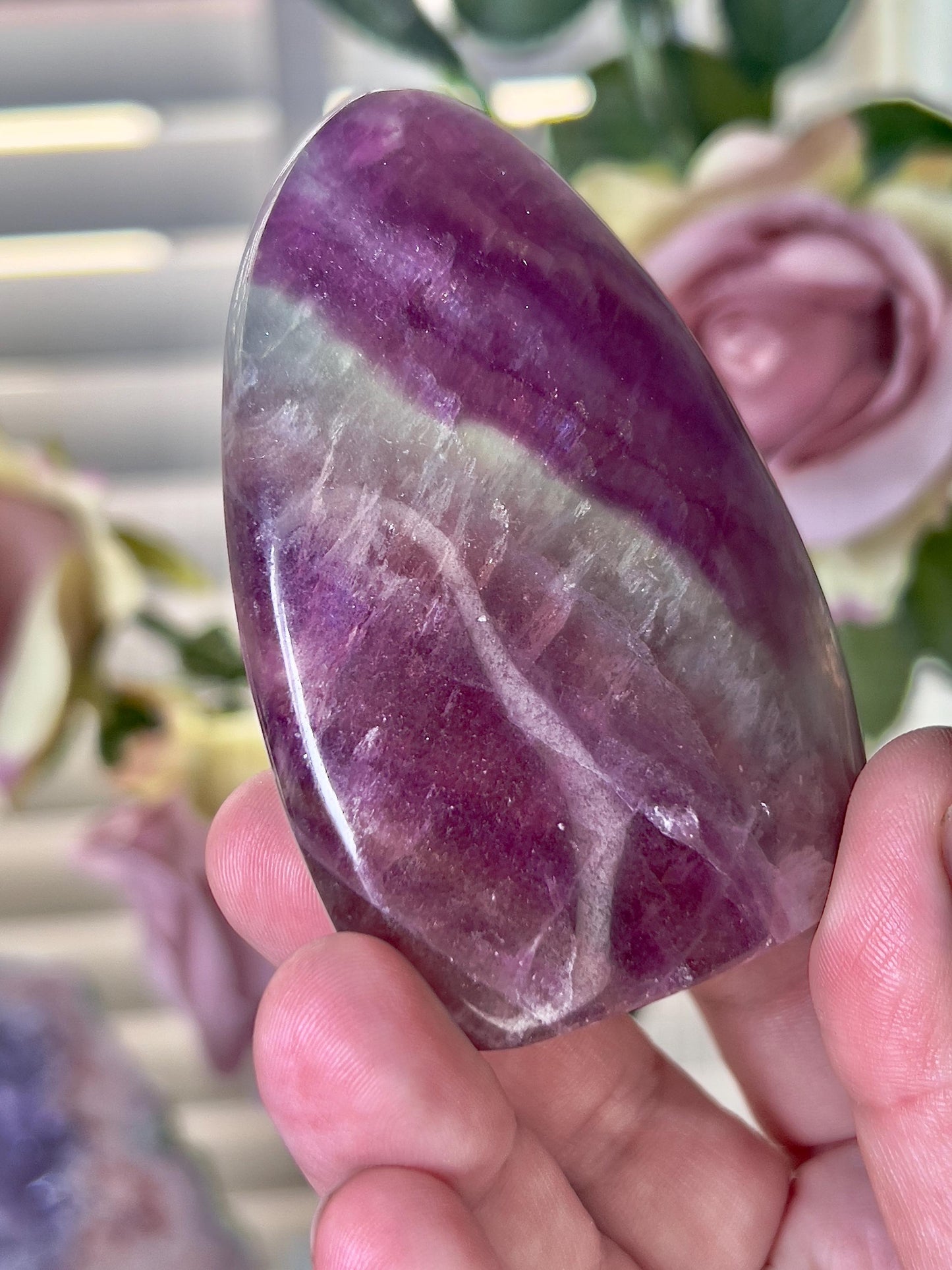 Purple & green watermelon fluorite Freeform 205g