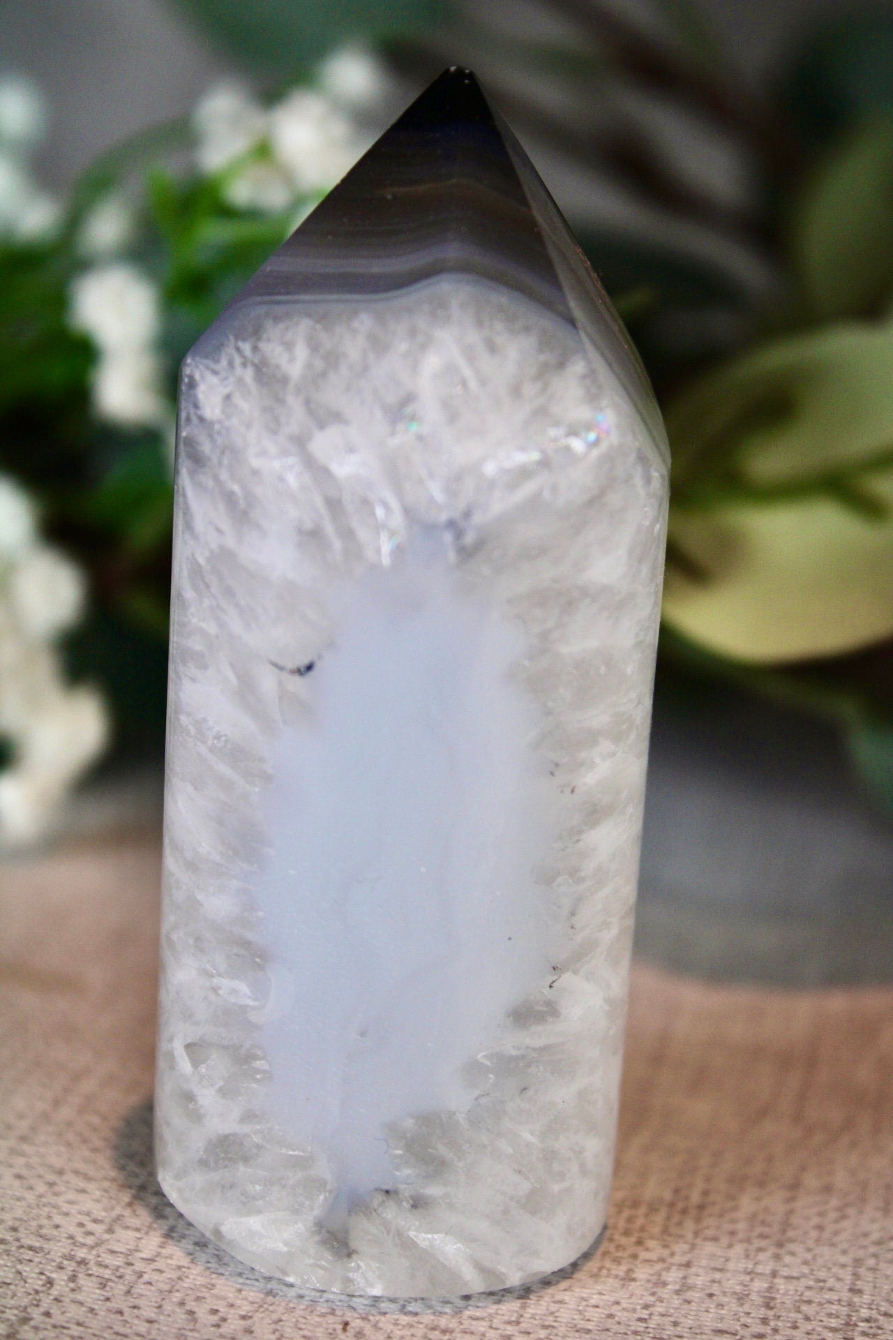 Circular, quartz agate tower