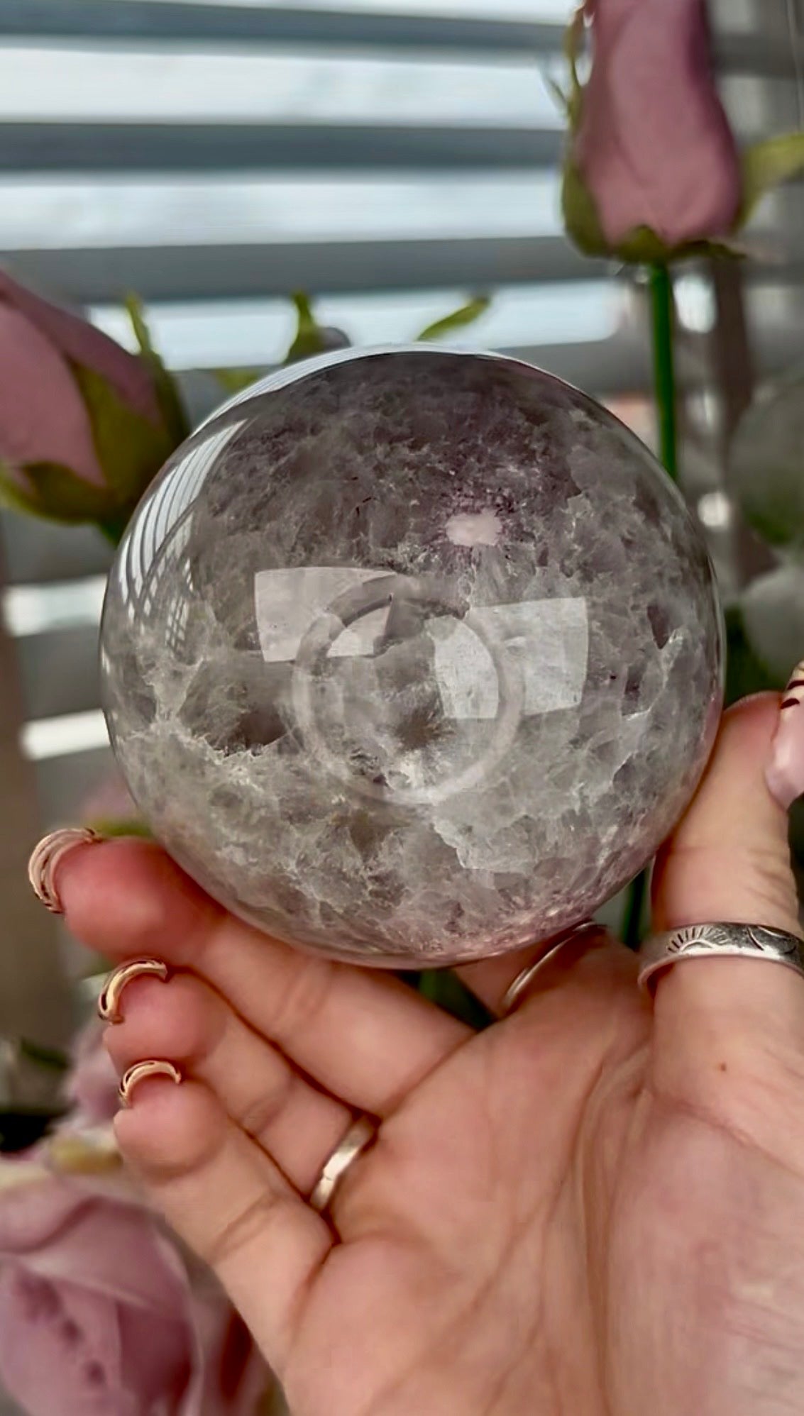 Stunning!! Super high quality, Druzy, green chlorite x blue flower agate sphere