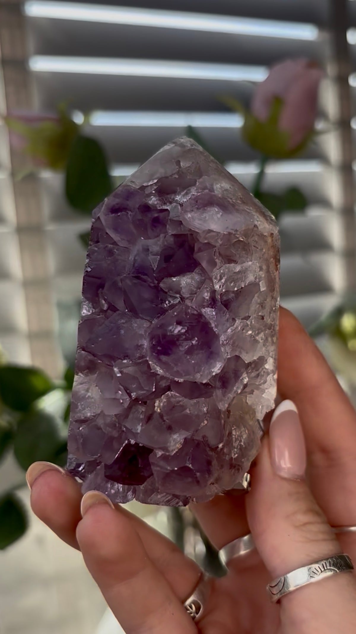 Beautiful, chunky Pink amethyst tower with purple quartz 8.5cm(h) by 5cm(w)