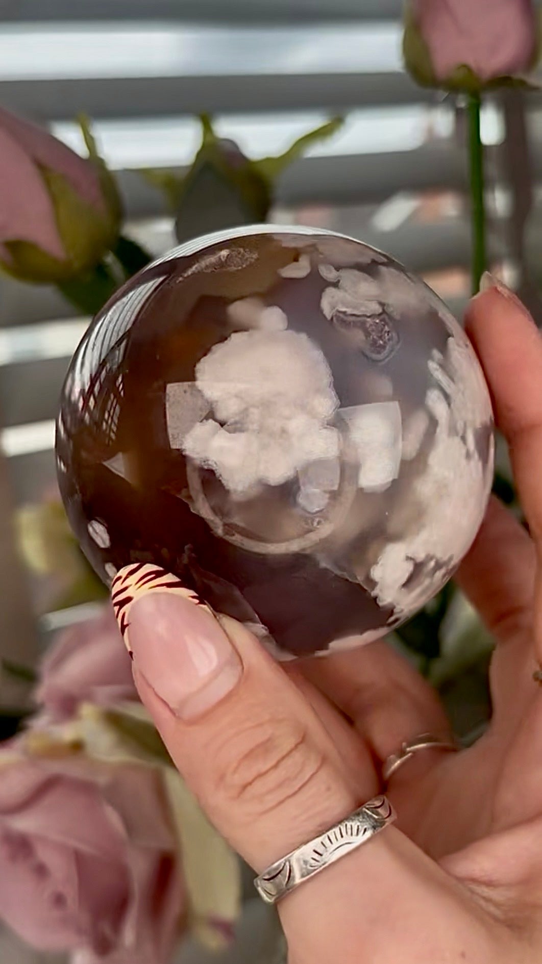Stunning!! Super high quality, Druzy, green chlorite x blue flower agate sphere