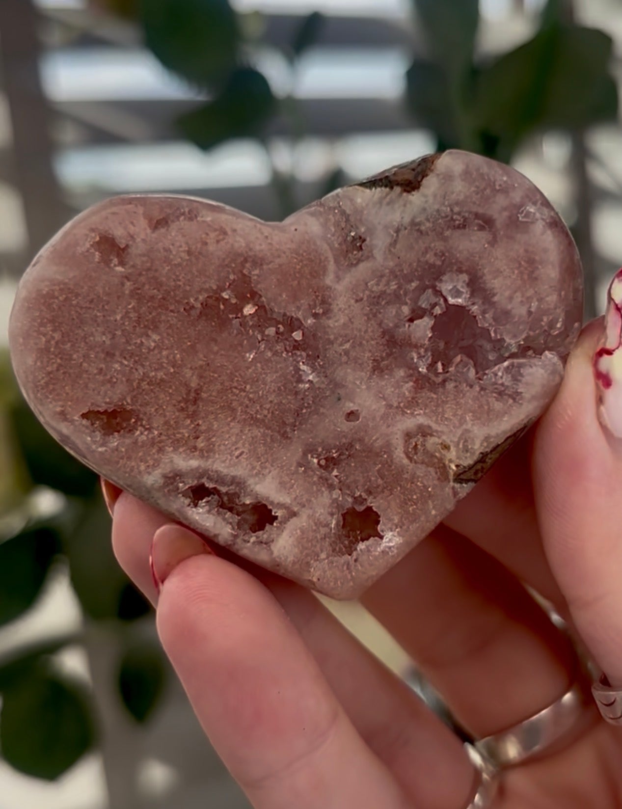 Mini pink amethyst heart - comes with stand 6cm