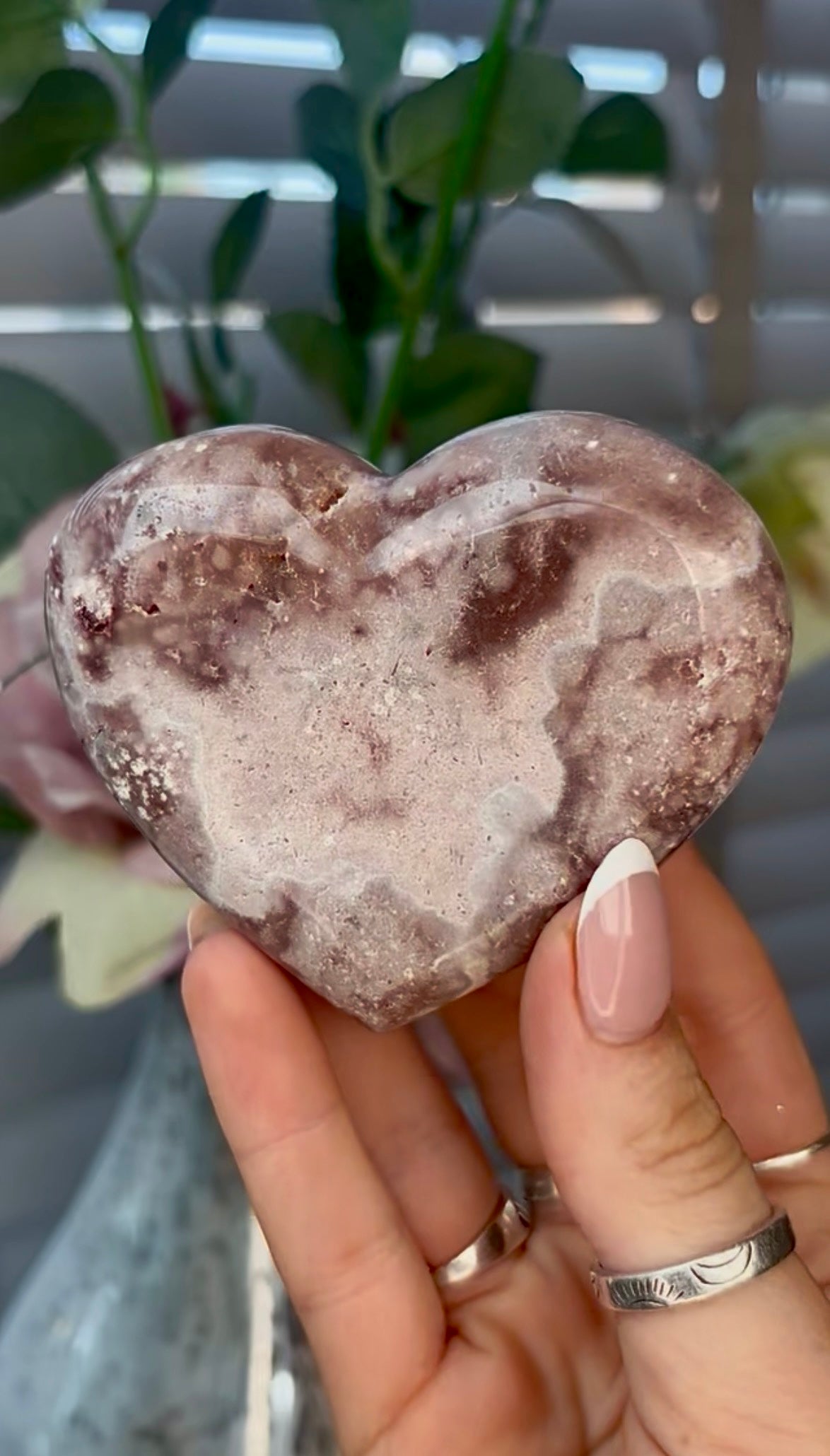 Gorgeous, pink amethyst heart - comes with stand