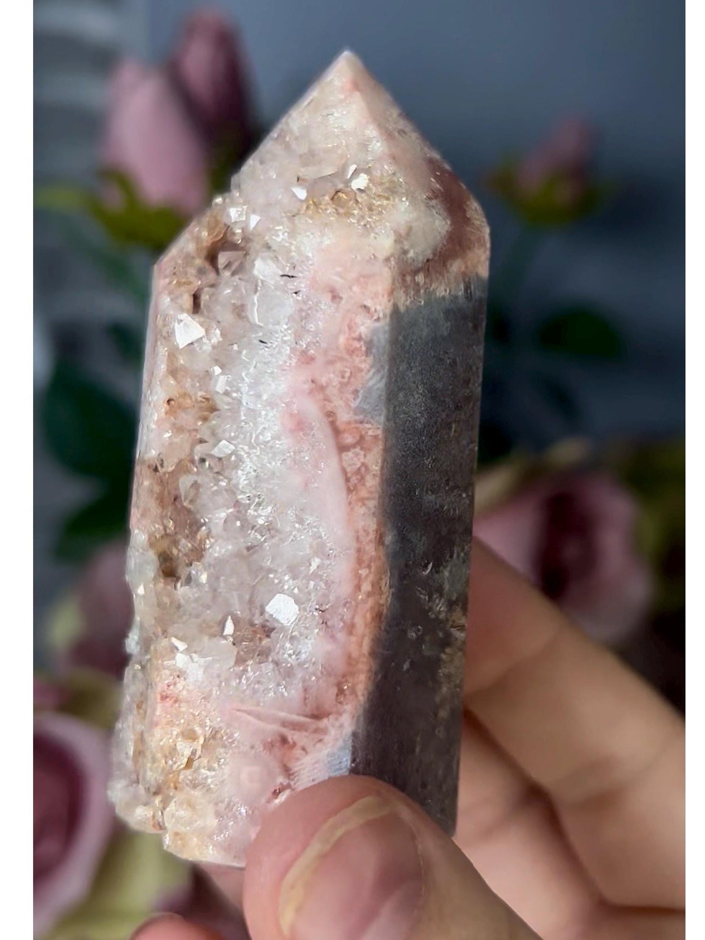 High grade, druzy, pink amethyst tower 179g
