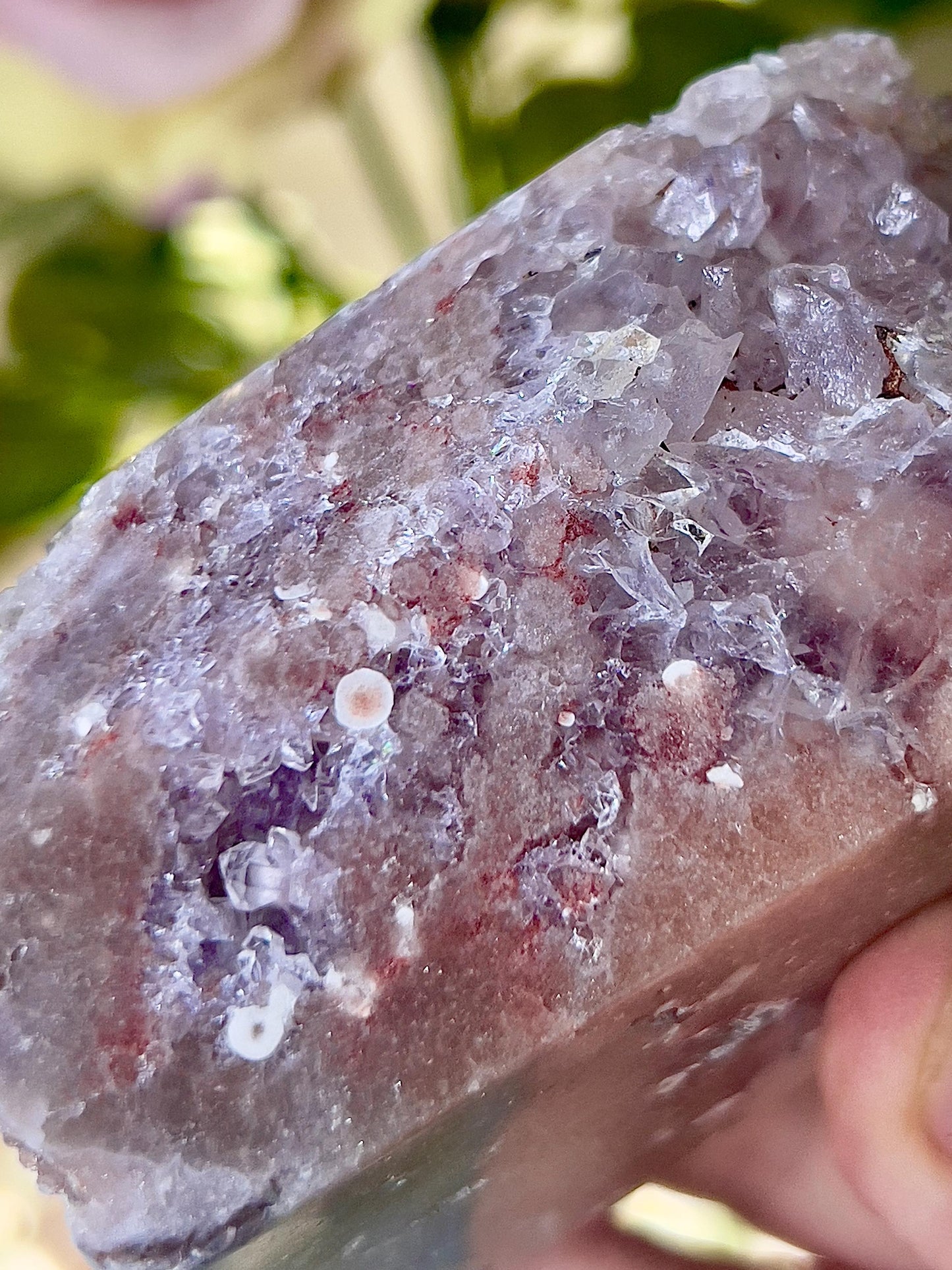 High grade, pink amethyst tower with high grade quartz druzy 370g