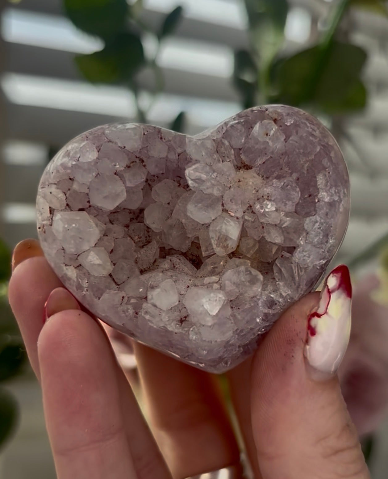 Mini pink amethyst heart - comes with stand