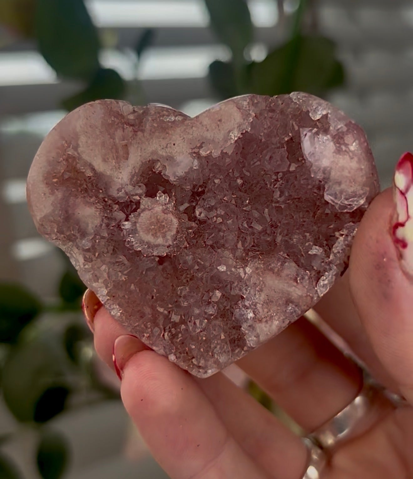 Mini pink amethyst heart - comes with stand