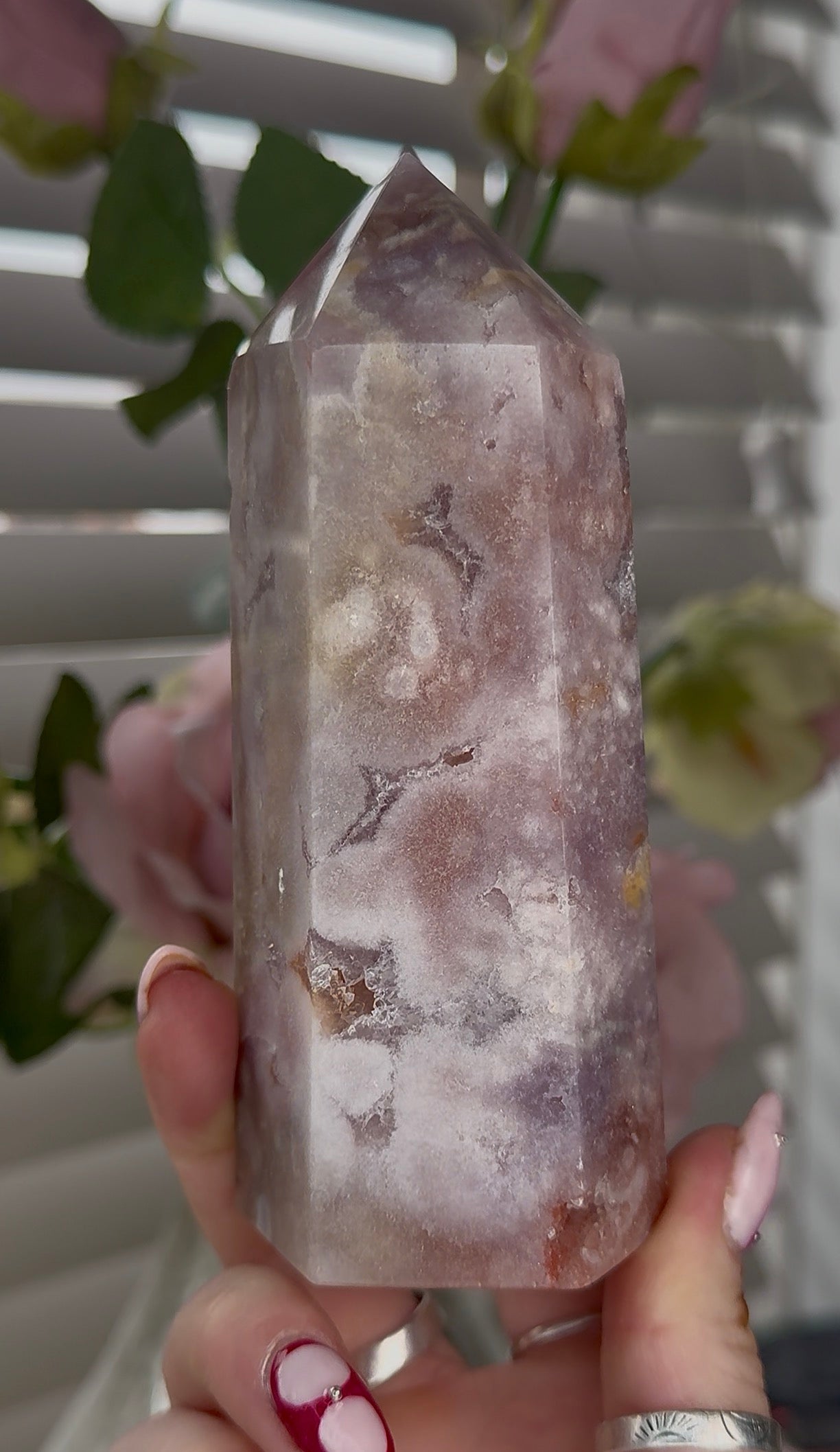 Pink amethyst tower 13cm(h) 5cm(w)