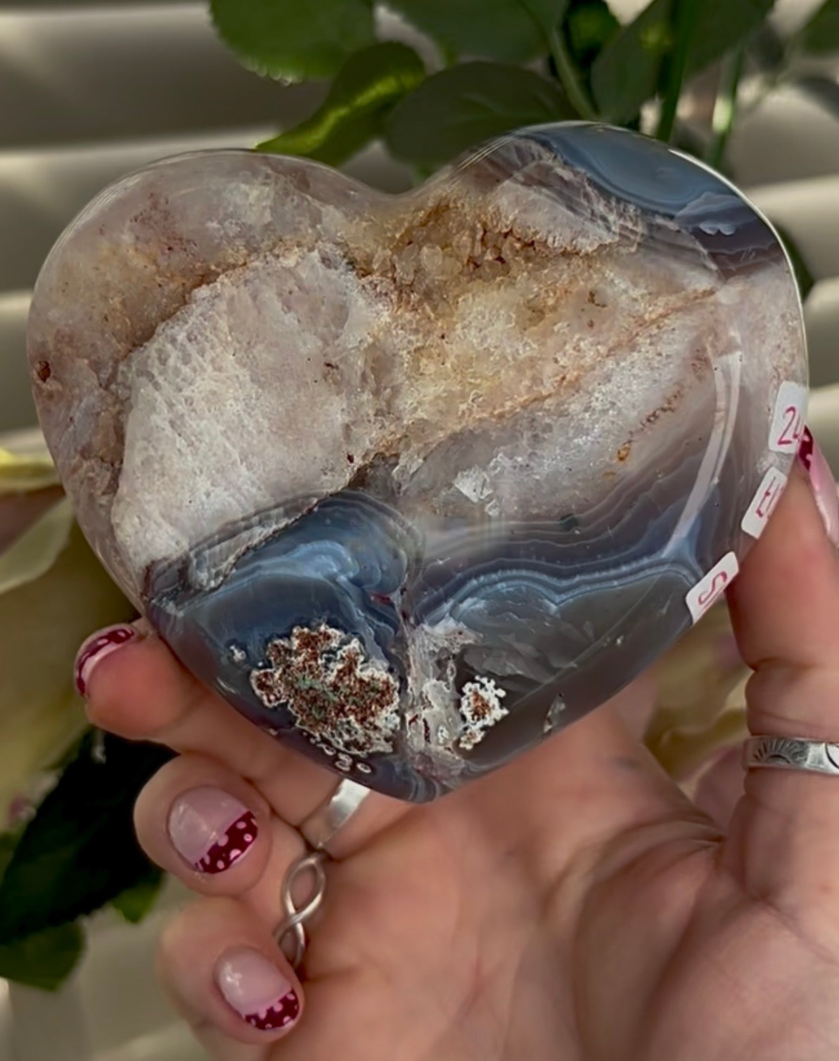 Gorgeous pink amethyst heart with agate and chunky bubble gum Druze  - comes with stand