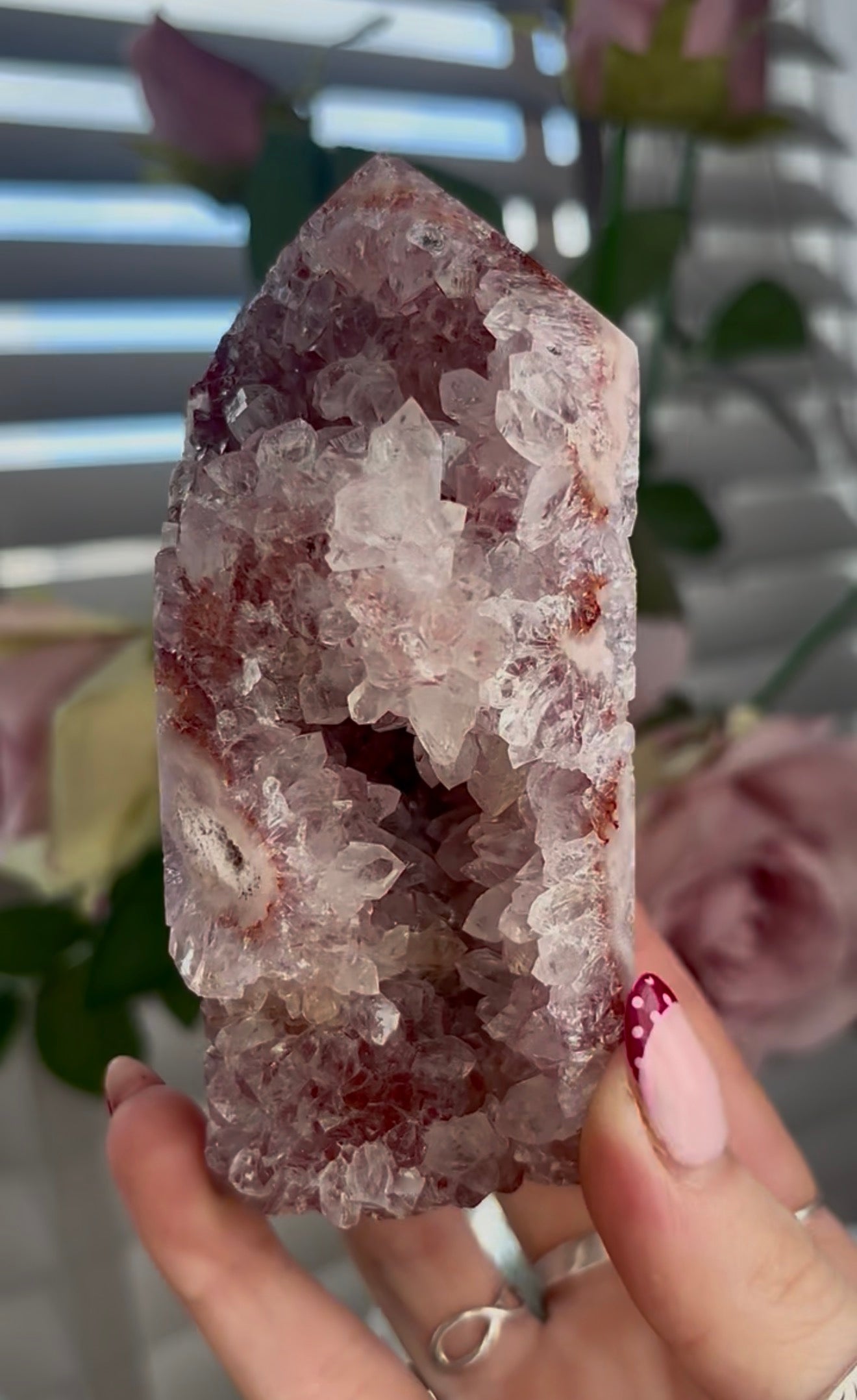 Pink amethyst tower with jasper and quartz