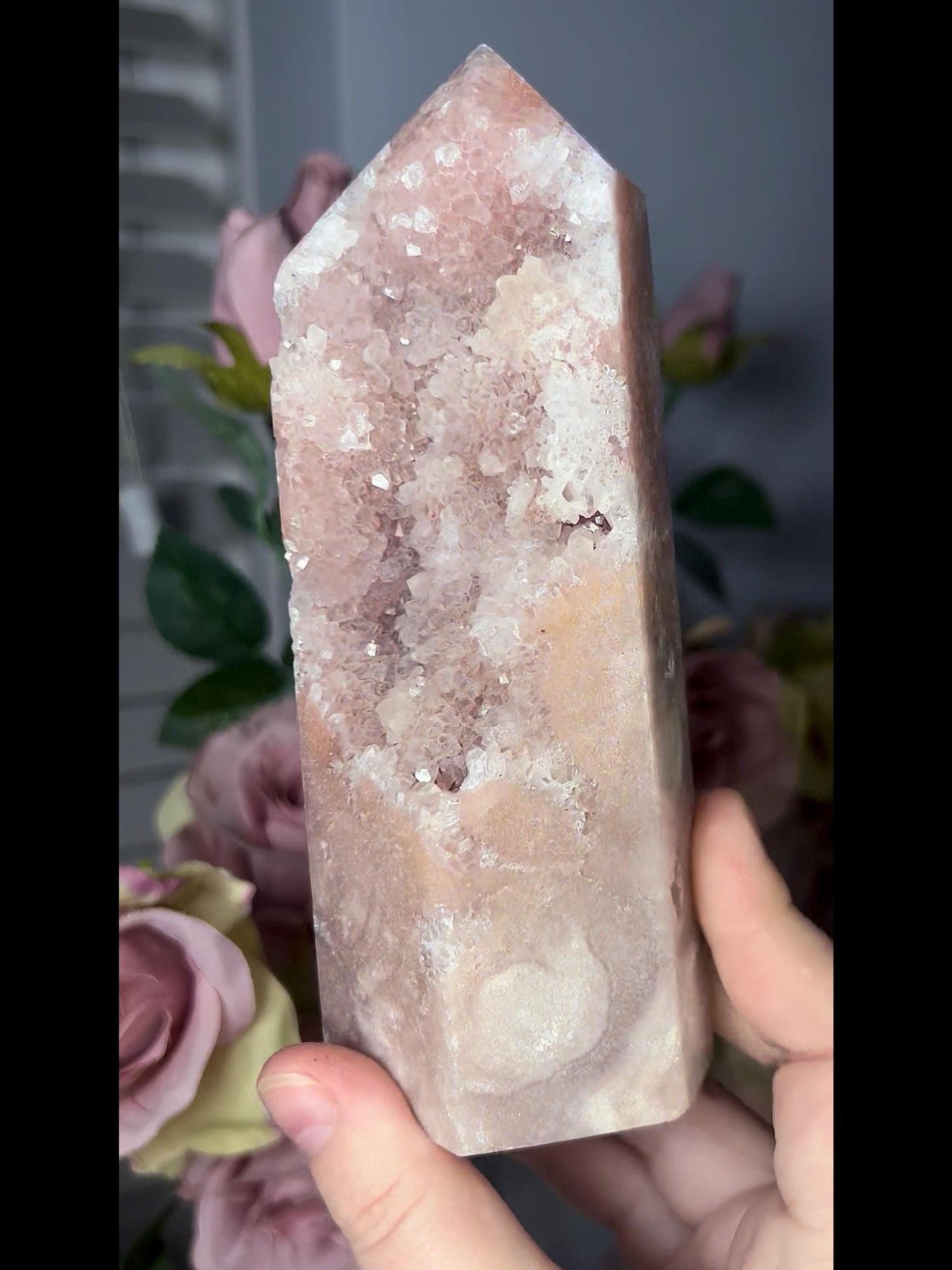 High grade, druzy pink amethyst tower 650g
