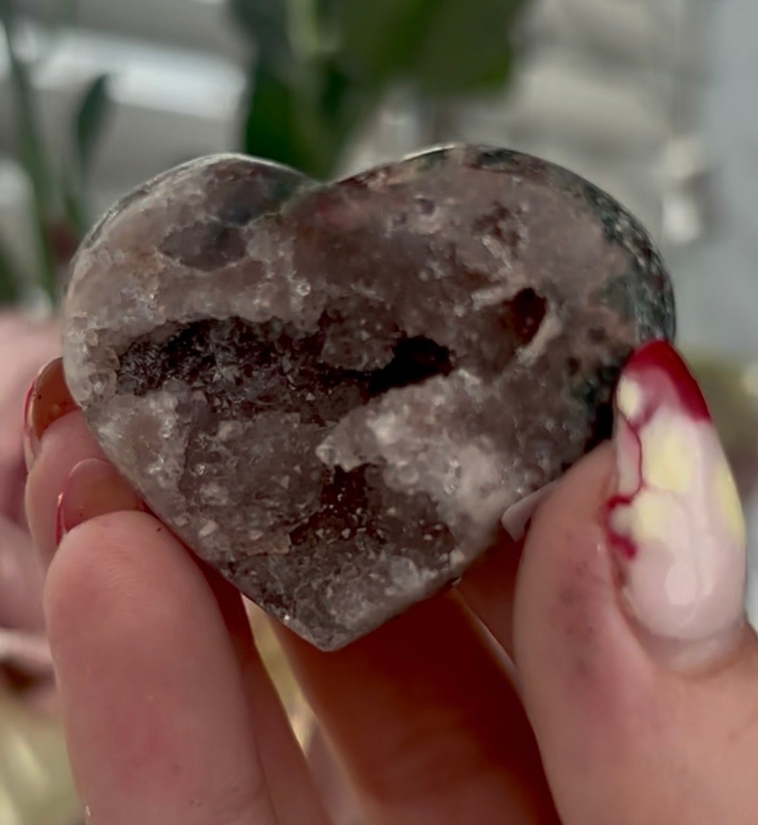 Mini pink amethyst heart - comes with stand