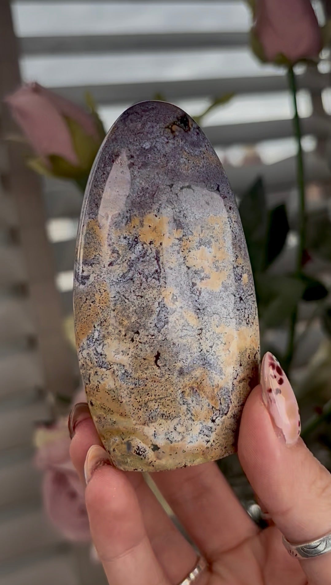 High quality, pastel pink/purple & mustard ocean jasper Freeform - 9cm (h)