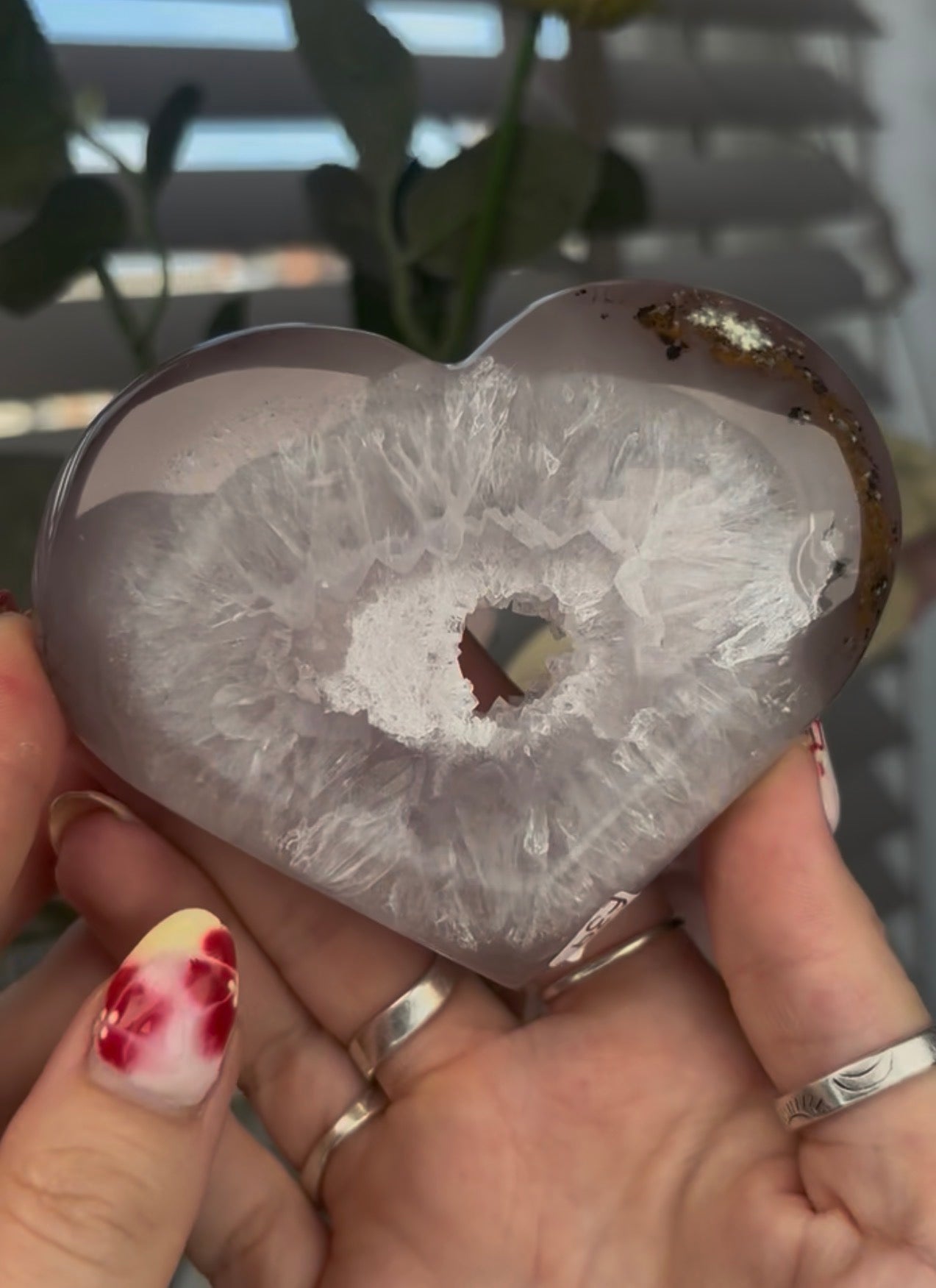 Beautiful, druzy agate heart - stand included