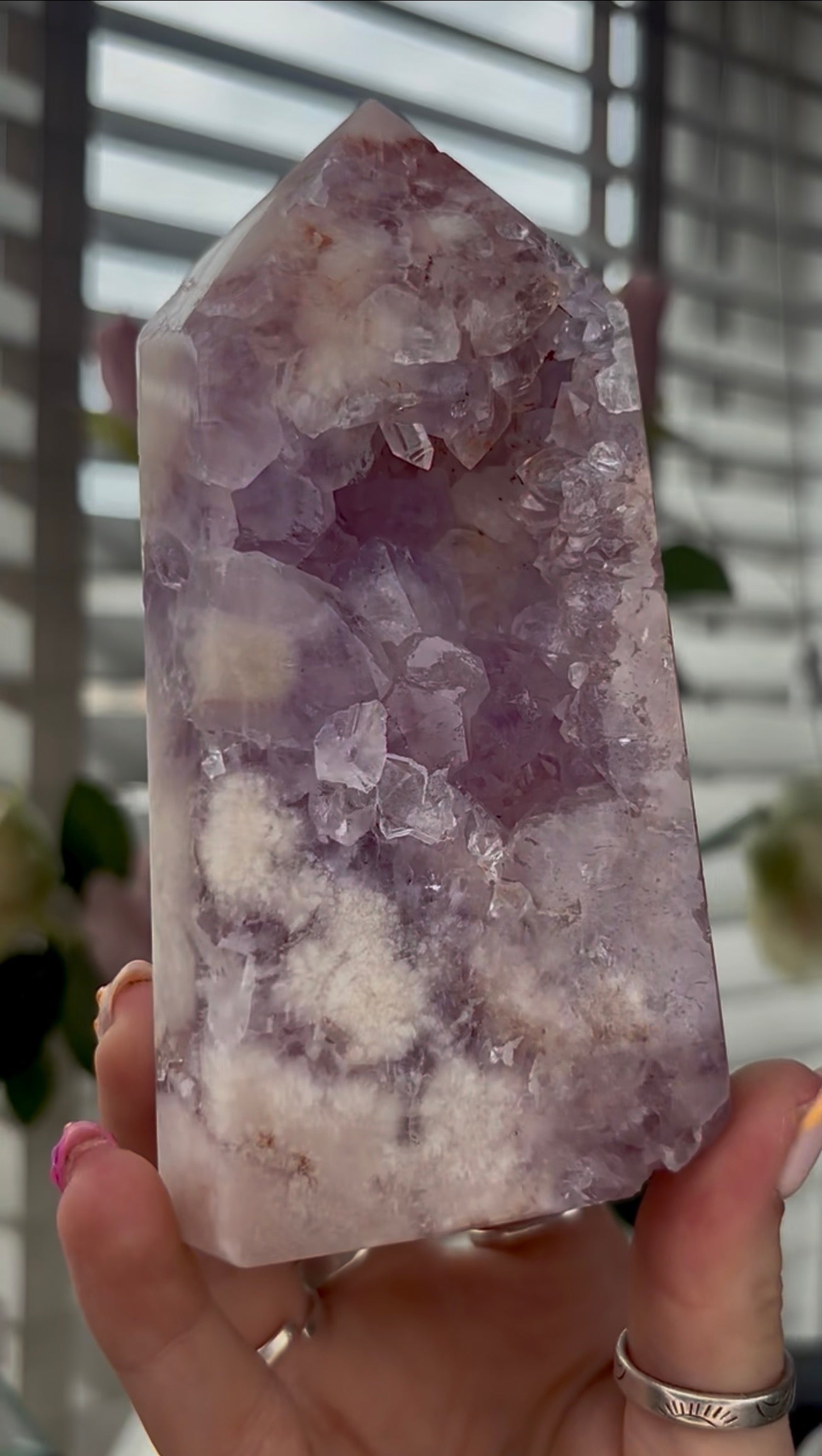 Beautiful, large, high quality, Pink amethyst tower with lilac tone quartz
