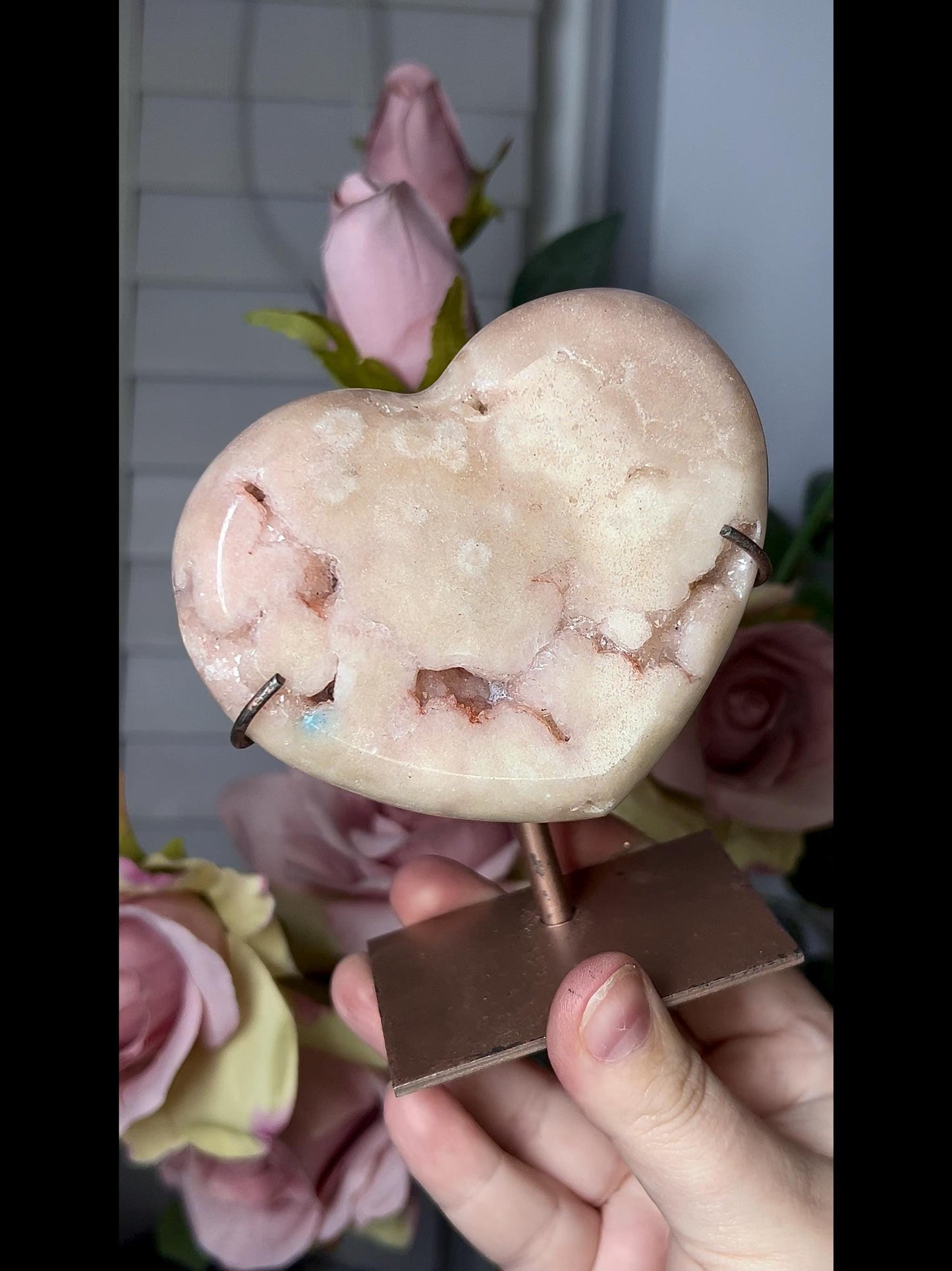 pink amethyst heart comes with stand that is scratched (discount added)