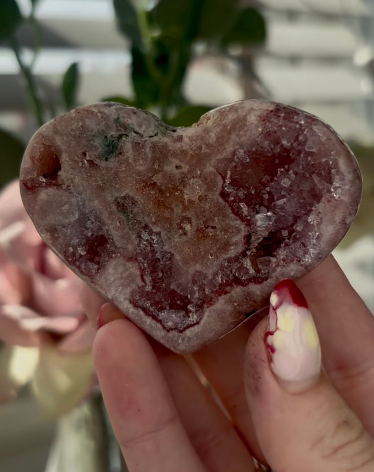 Mini pink amethyst heart  - comes with stand
