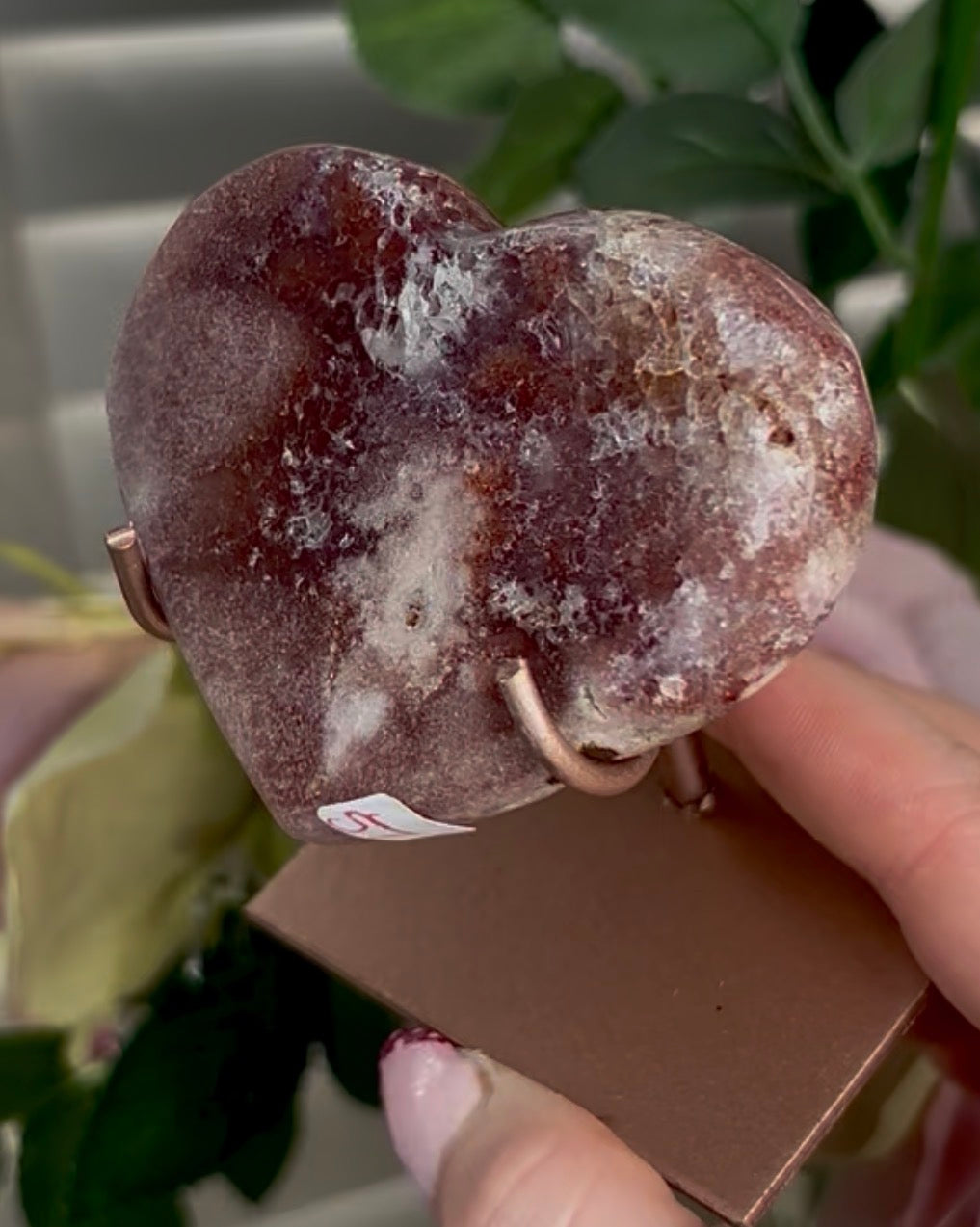 pink amethyst heart - comes with stand