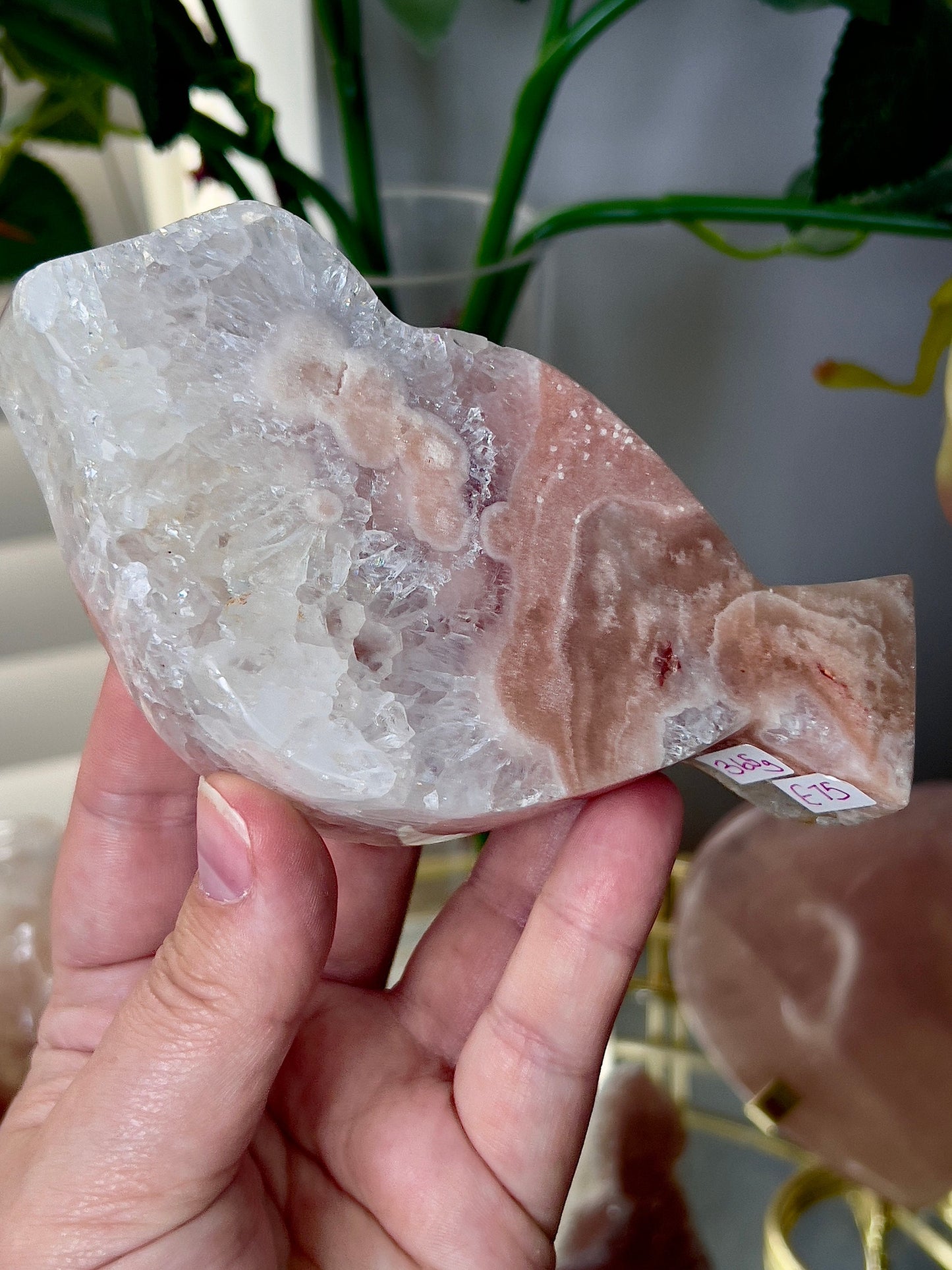 High grade pink amethyst, bird carving with high clarity quartz