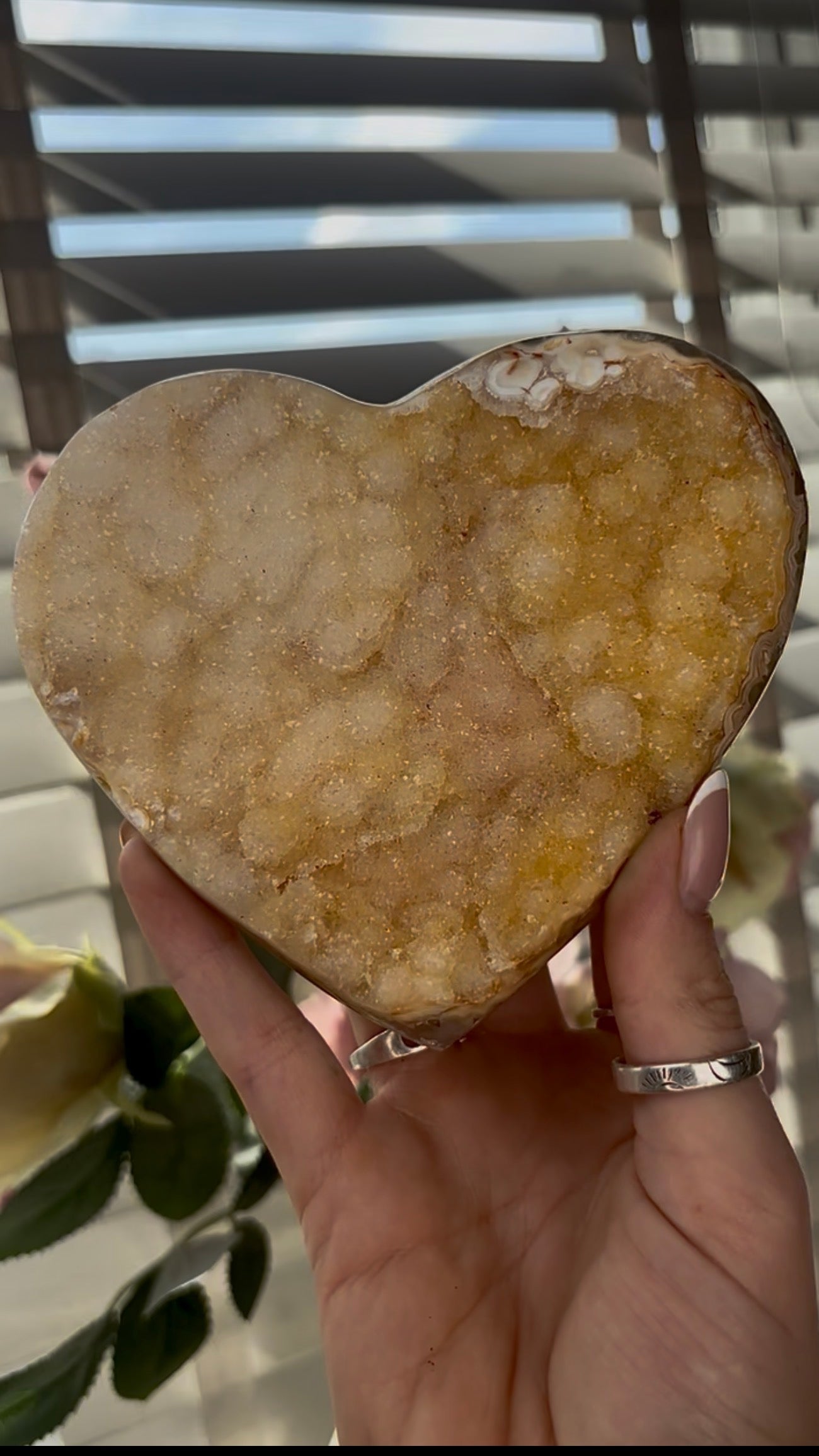 Uruguay, sugar druzy, amethyst heart in lemon tone - comes with stand