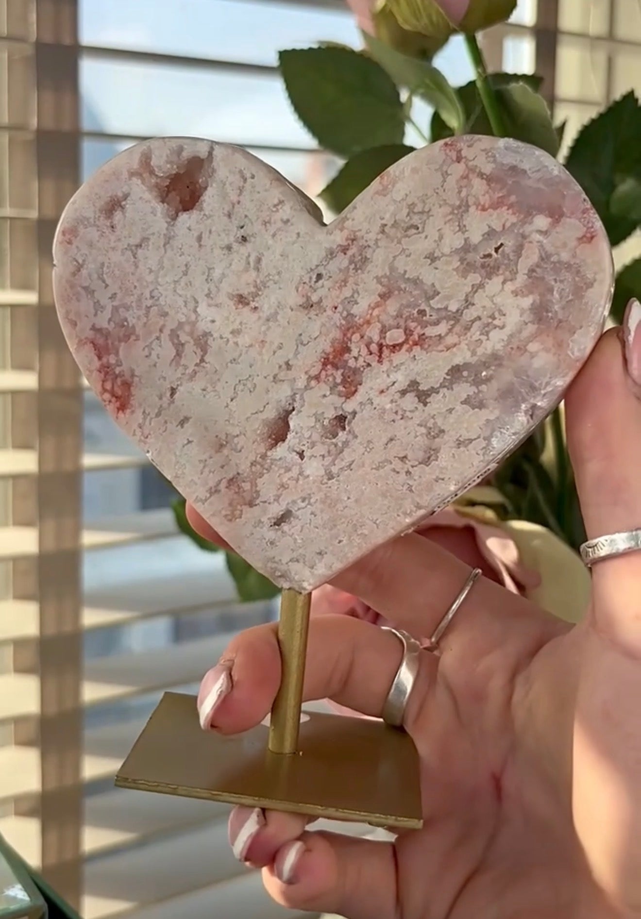 High quality pink amethyst heart with stand
