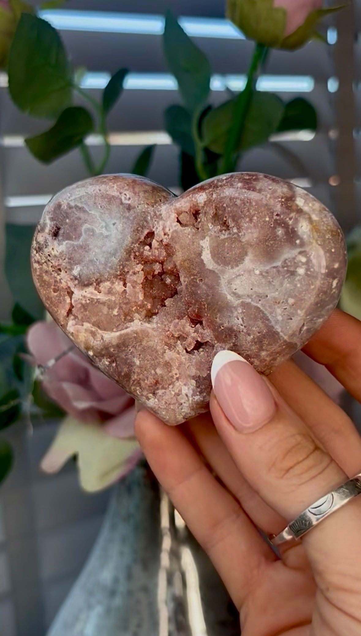 Gorgeous, pink amethyst heart - comes with stand