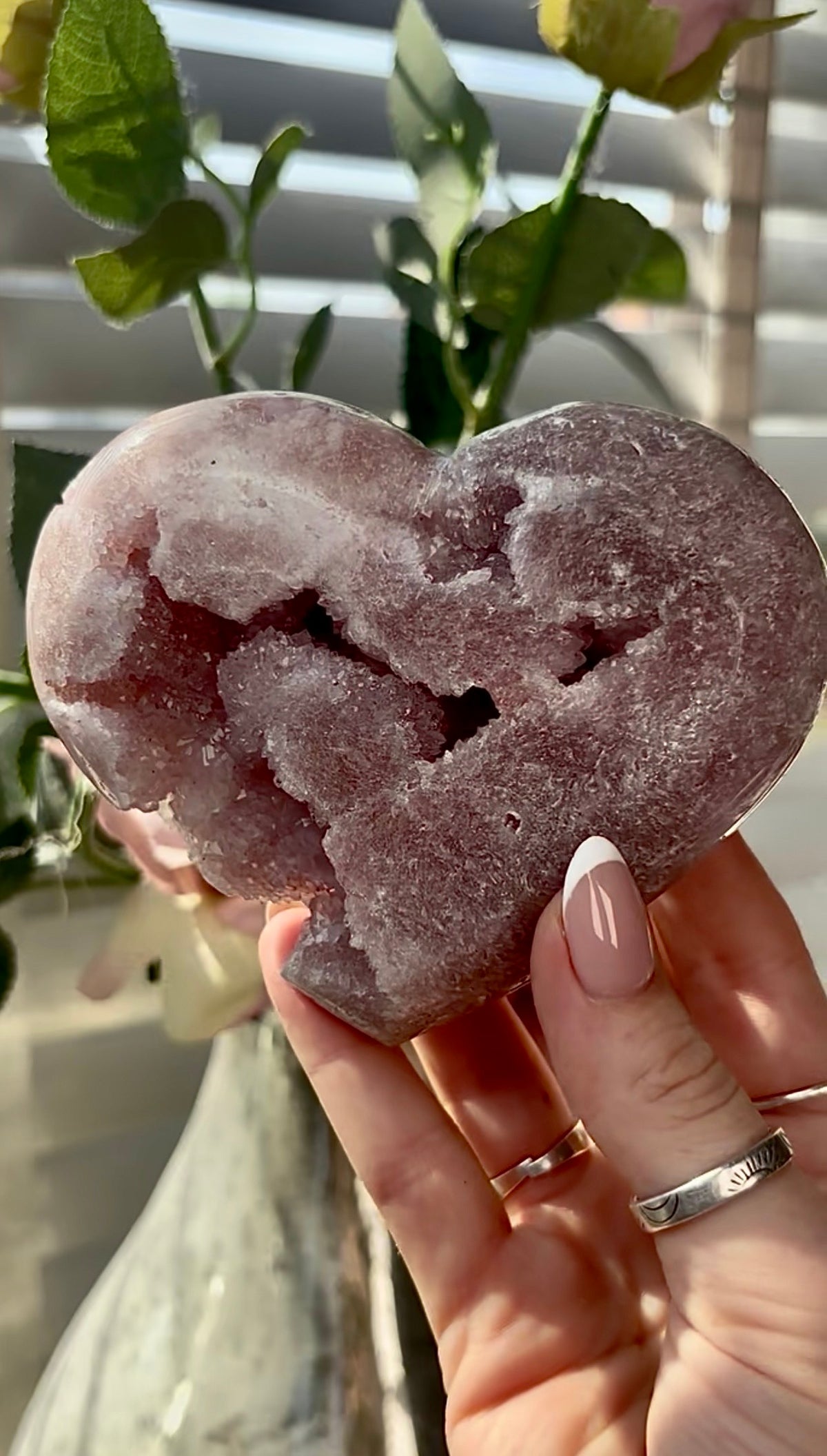 Gorgeous,  pink amethyst heart- comes with stand