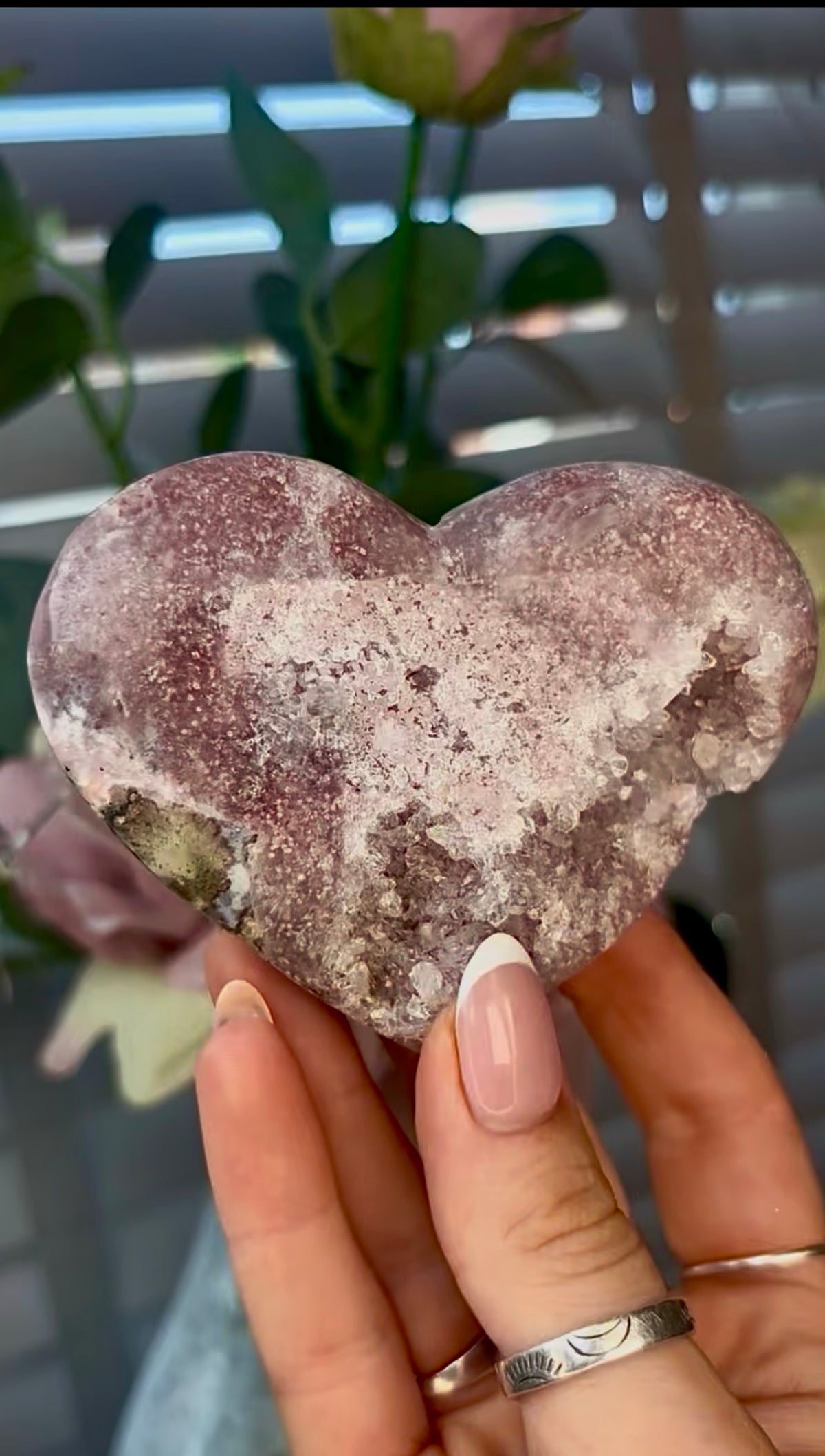 Gorgeous, pink amethyst heart - comes with stand