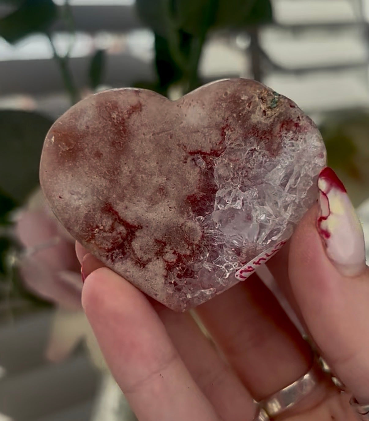 Mini pink amethyst heart - comes with stand