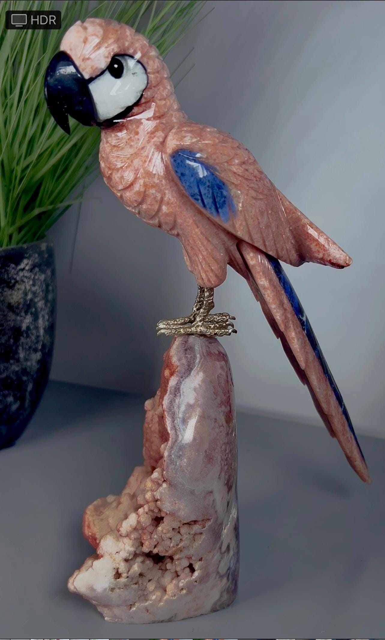 High grade pink amethyst, bird, parrot carving on pink amethyst Freeform