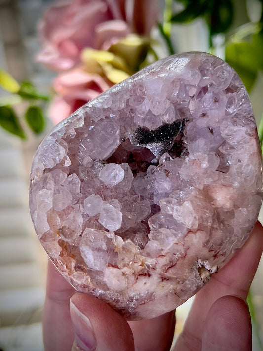High grade, pink amethyst, Freeform with black sugar druzy