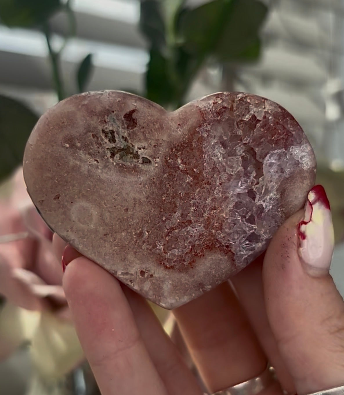 Mini pink amethyst heart - comes with stand