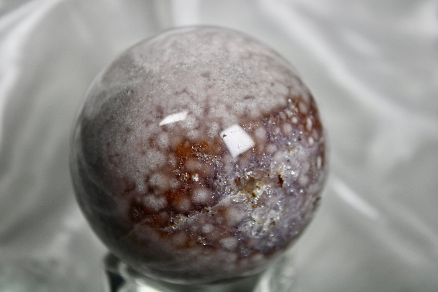 Pink amethyst x flower agate sphere 338g 6cm