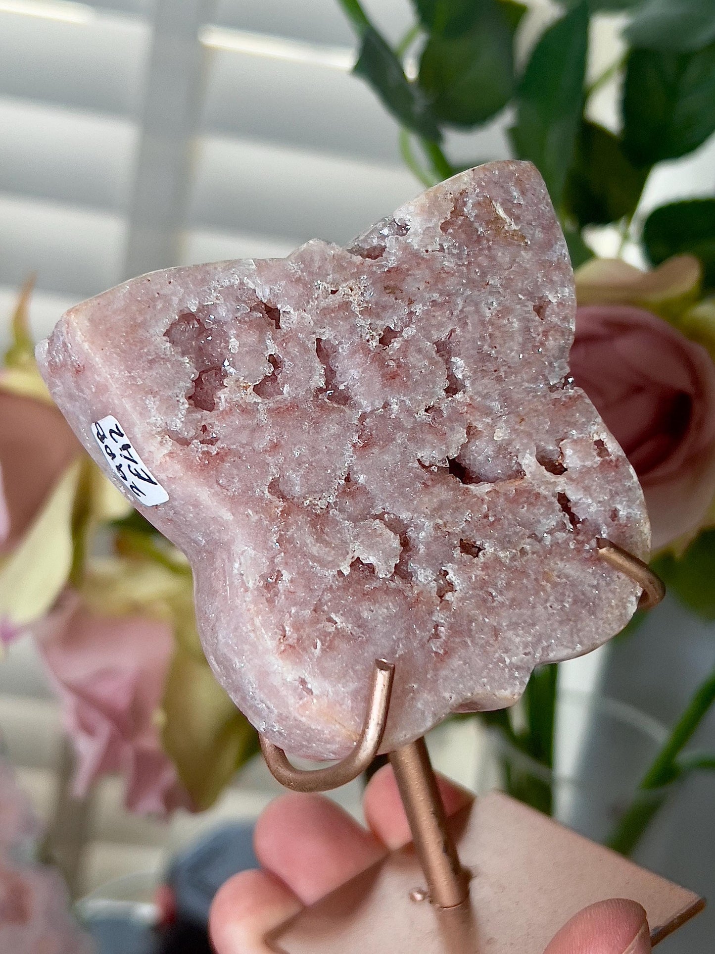 Pink amethyst butterfly on stand